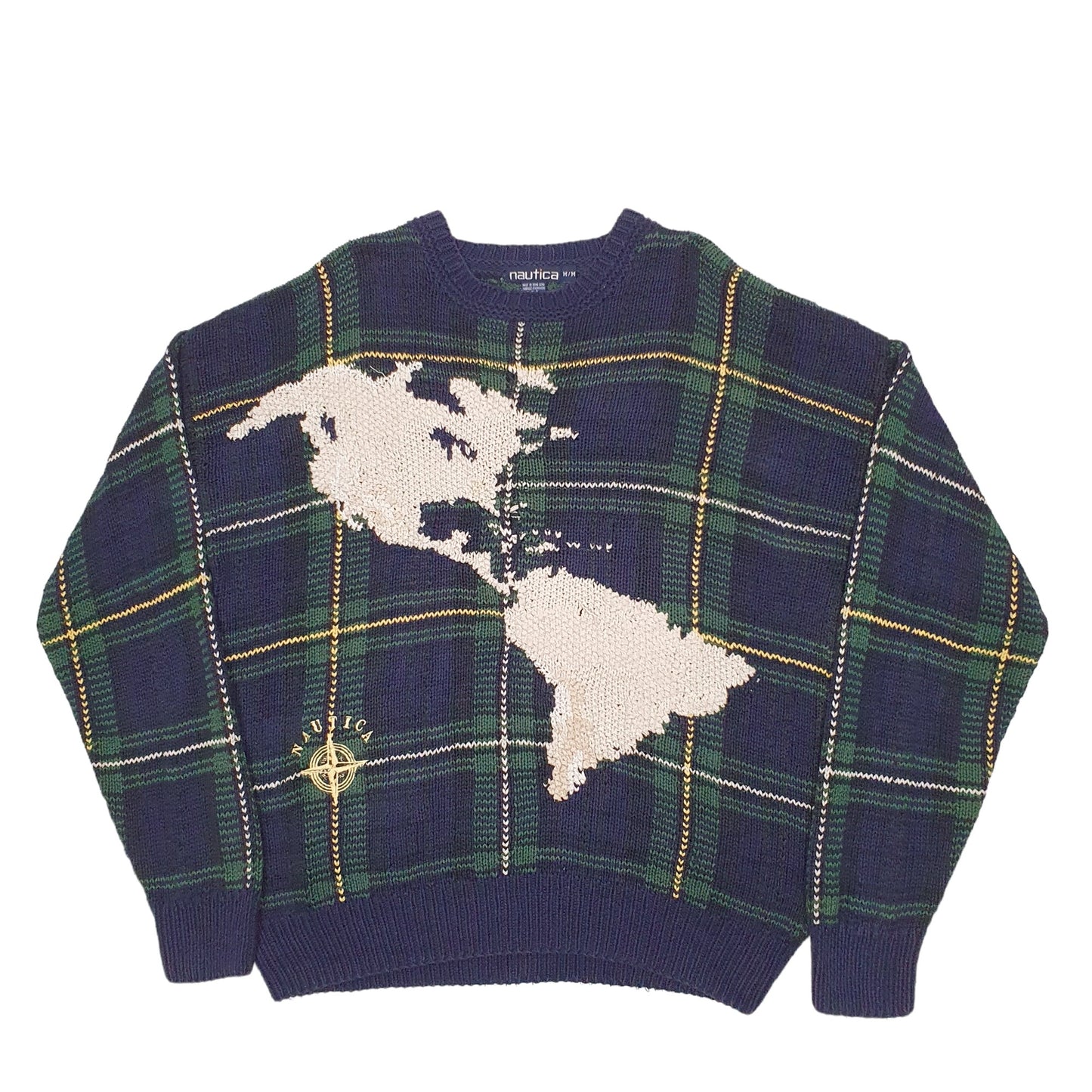 Mens Green Nautica Map Symbol World Crewneck Jumper