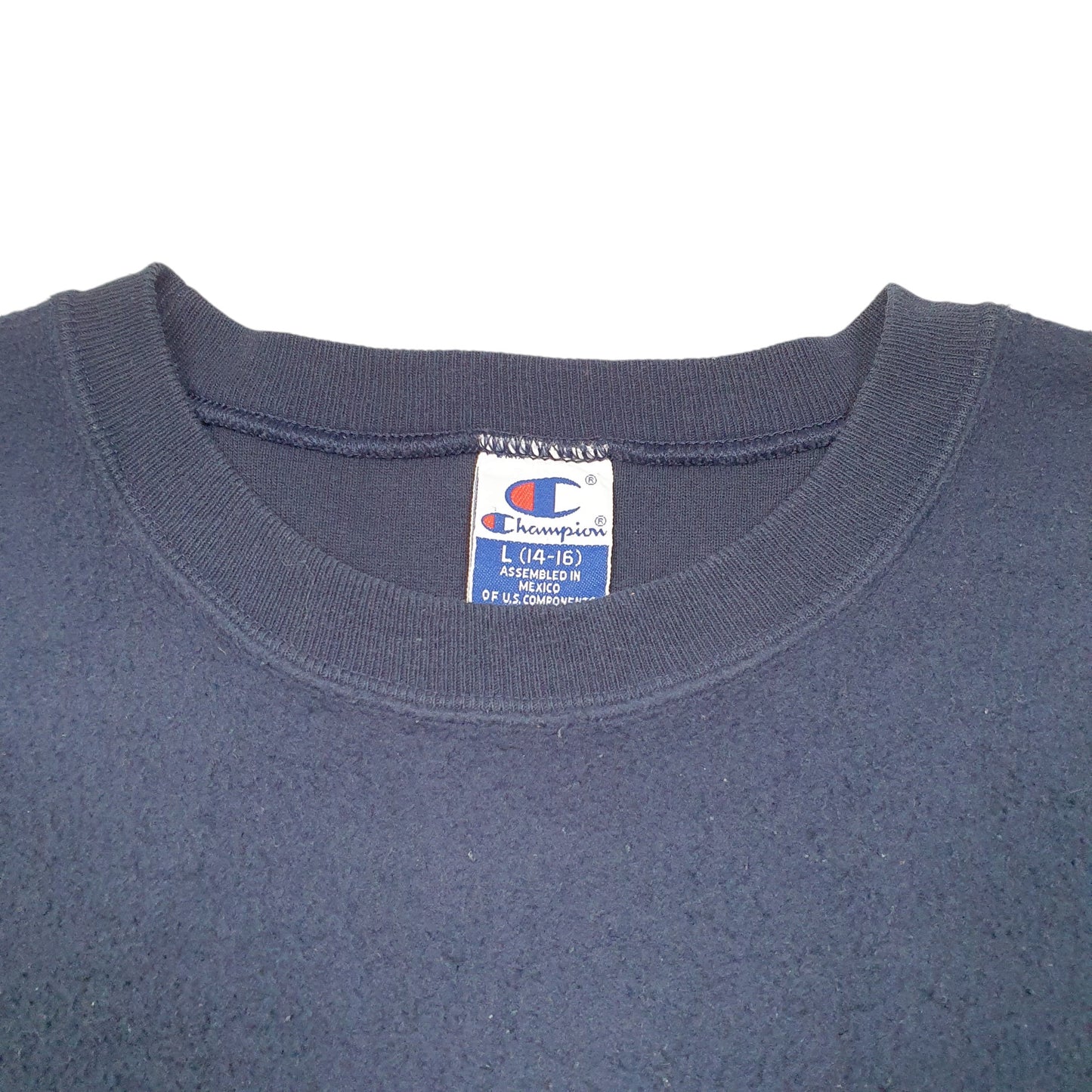 Mens Navy Champion Vintage Script 90s Inside Out Crewneck Jumper