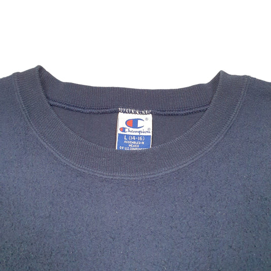 Mens Navy Champion Vintage Script 90s Inside Out Crewneck Jumper