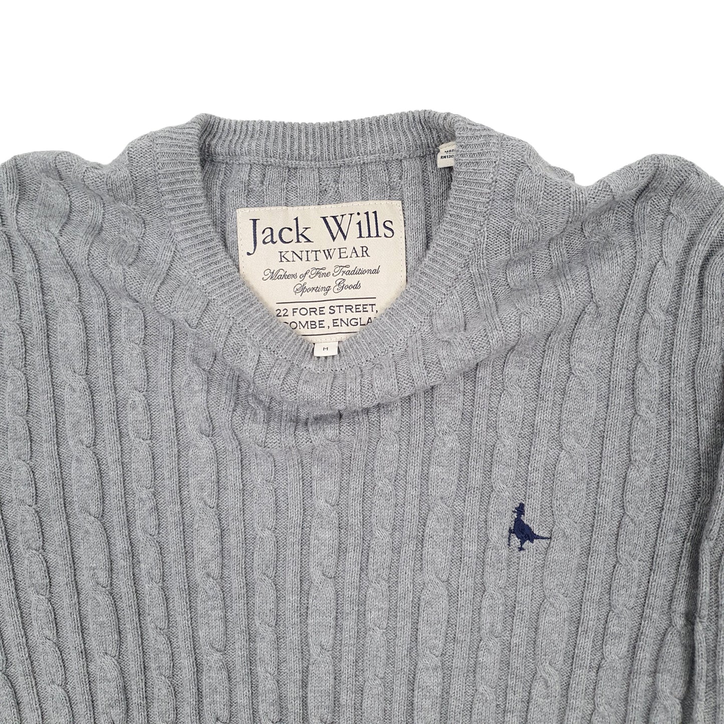 Mens Grey Jack Wills Cable Knit Crewneck Jumper