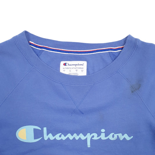 Mens Blue Champion Spellout Crewneck Jumper