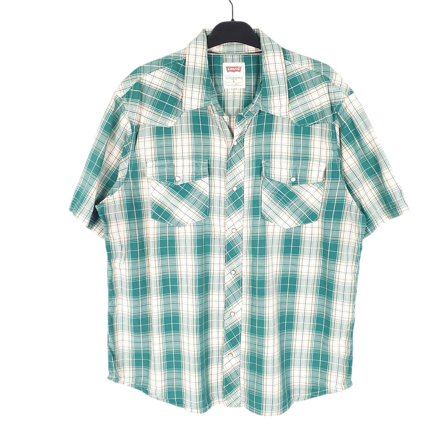 Mens Green Levis Western Cowboy Pearl Snap Short Sleeve Shirt