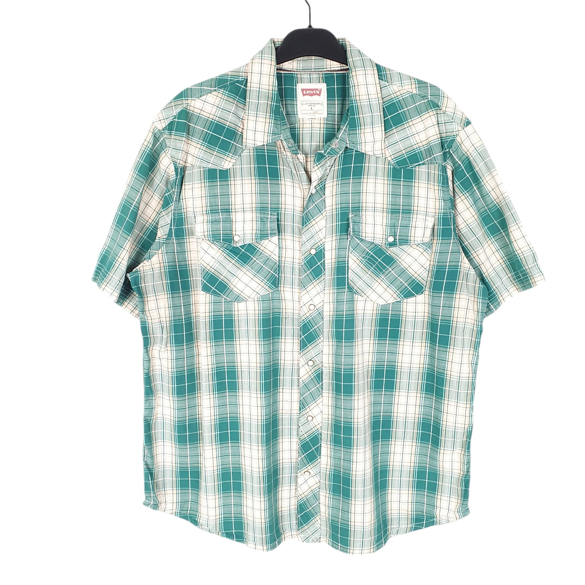 Mens Green Levis Western Cowboy Pearl Snap Short Sleeve Shirt