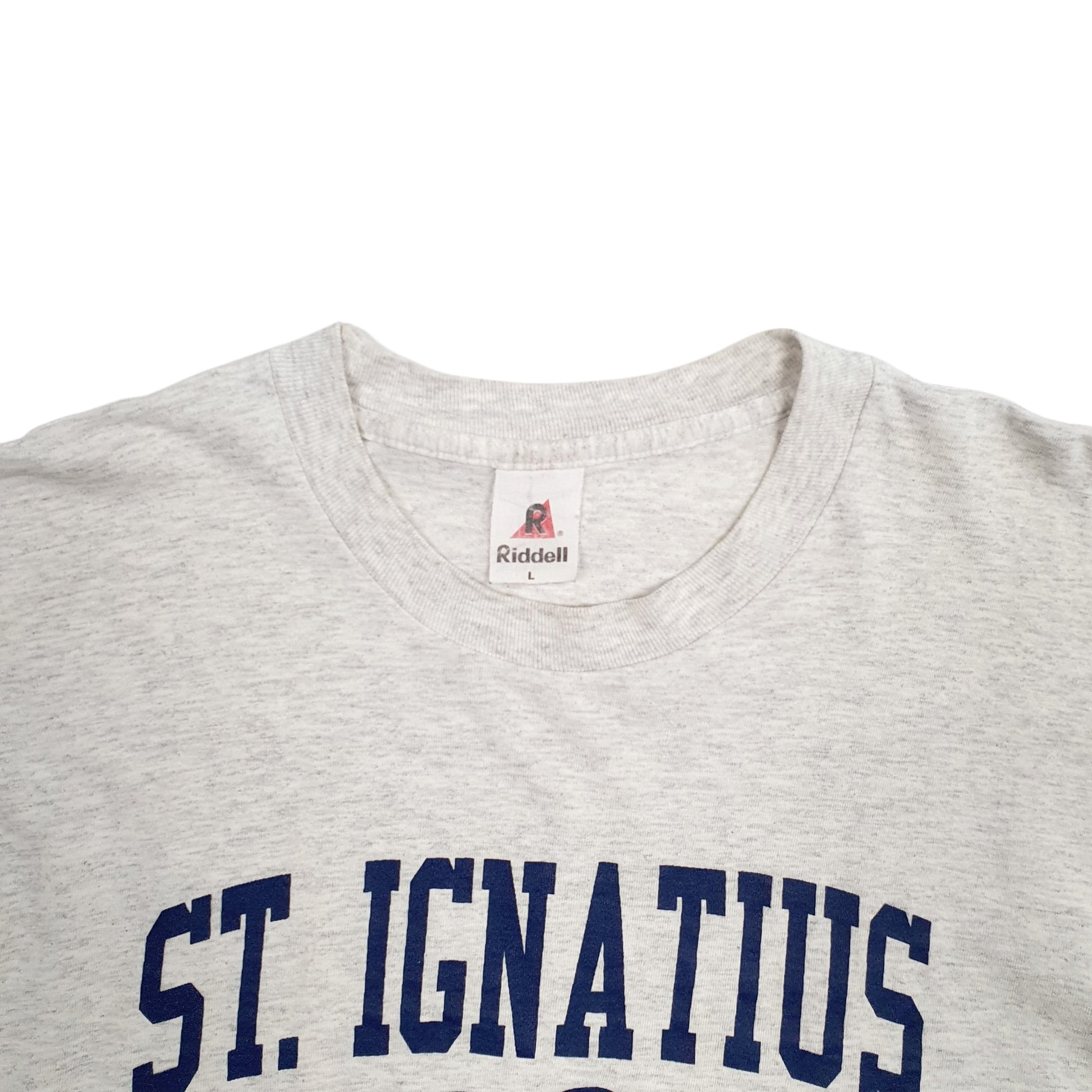 Mens Grey Riddell Single Stitch Vintage 90s St Ignatius Football Short Sleeve T Shirt