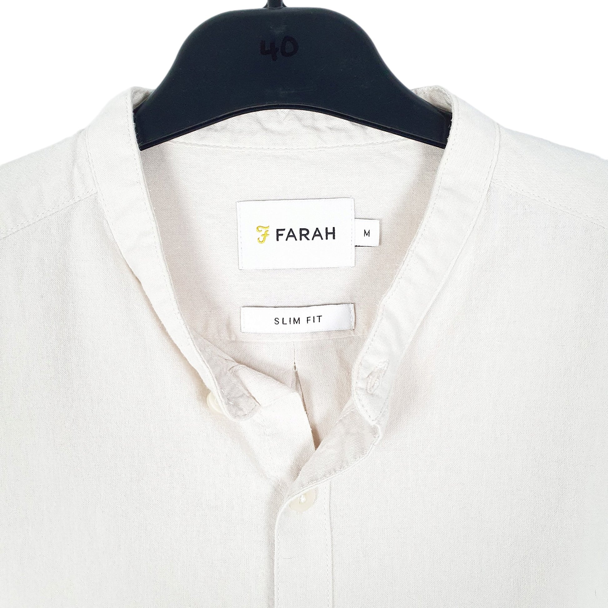 Mens Cream Farah Grandad Collar Long Sleeve Shirt