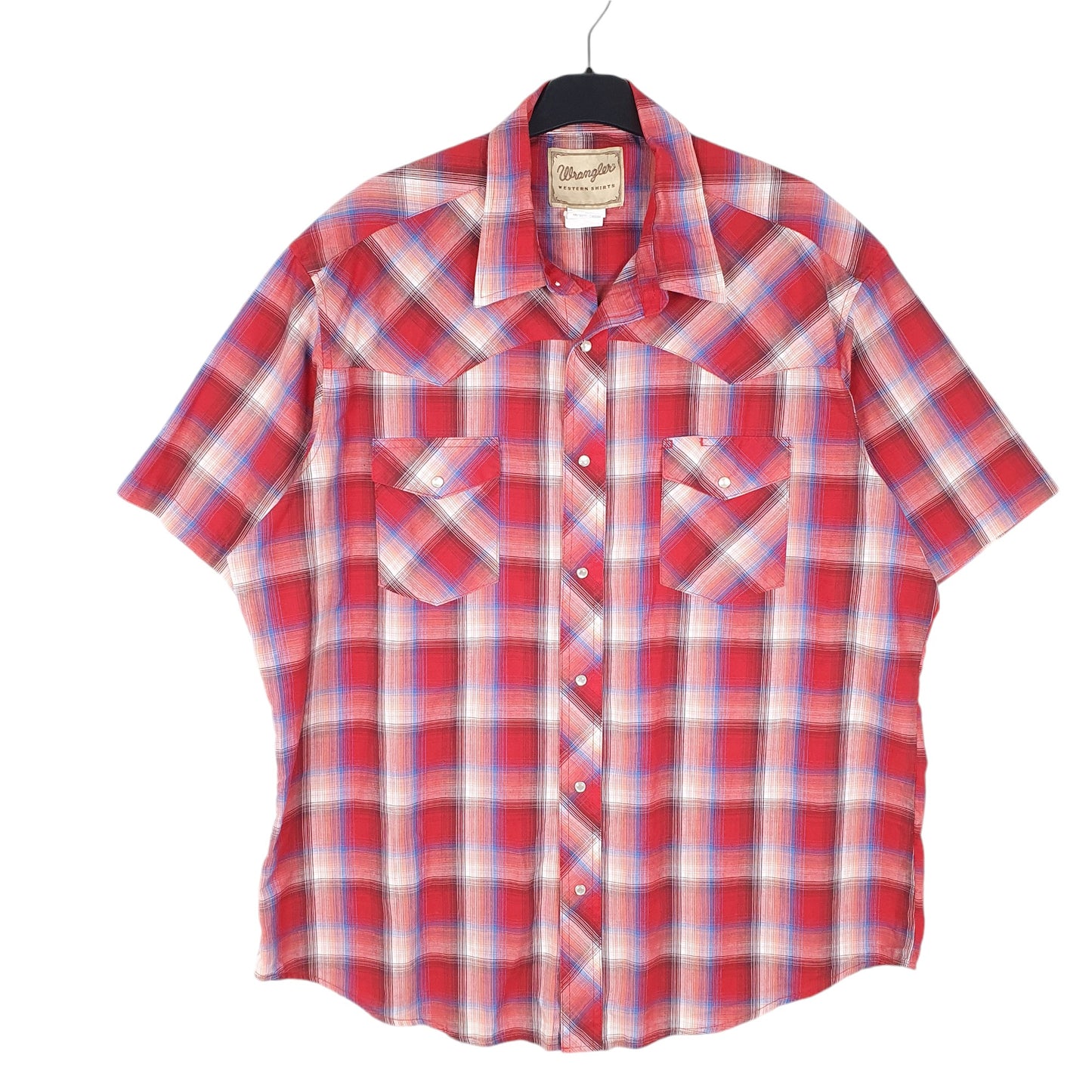 Mens Red Wrangler Western Cowboy Pearl Snap Short Sleeve Shirt
