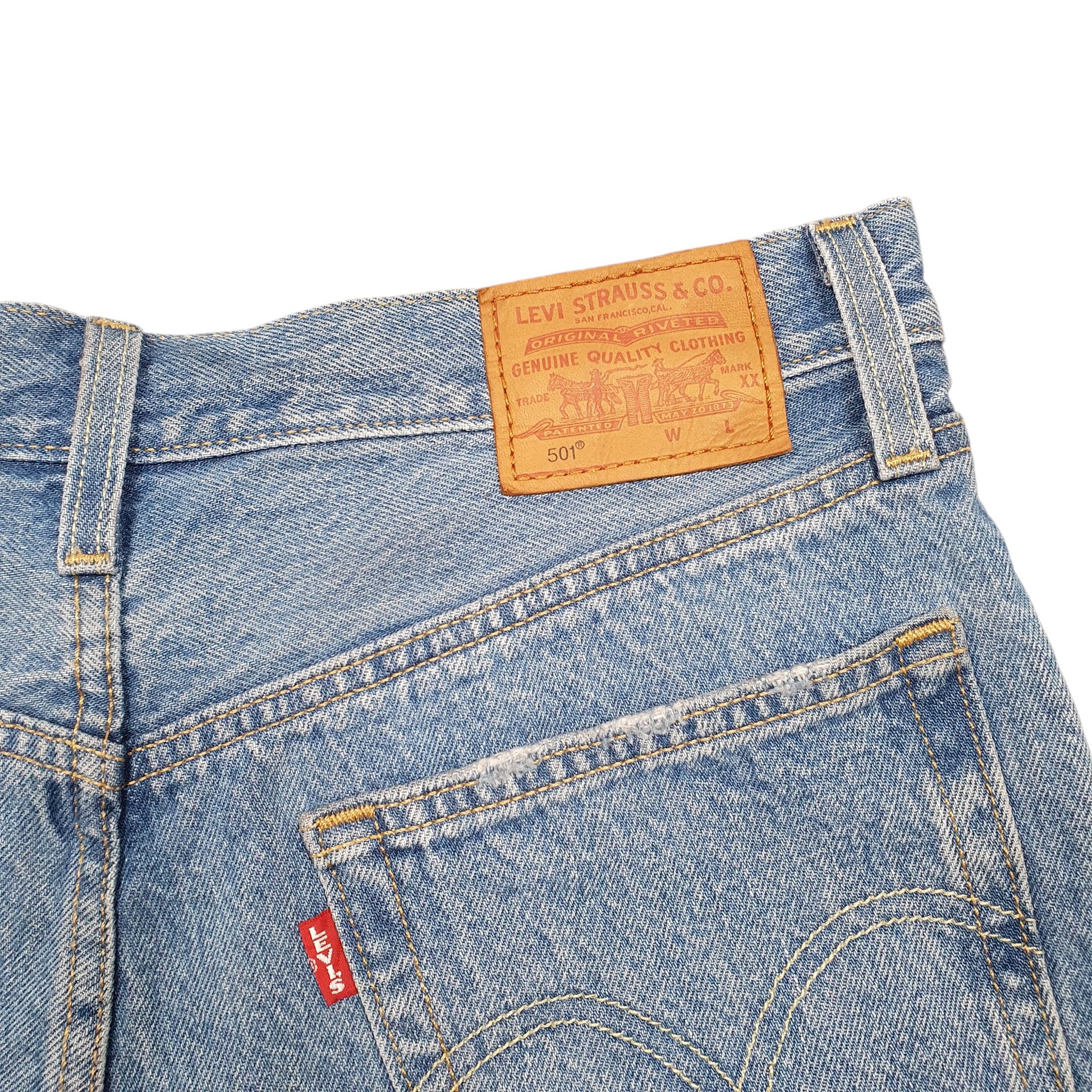 Womens Blue Levis 501 Denim Jorts Hot Pants Disressed Denim Shorts