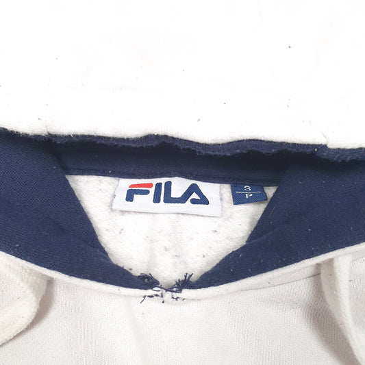 Mens White Fila Spellout Hoodie Jumper