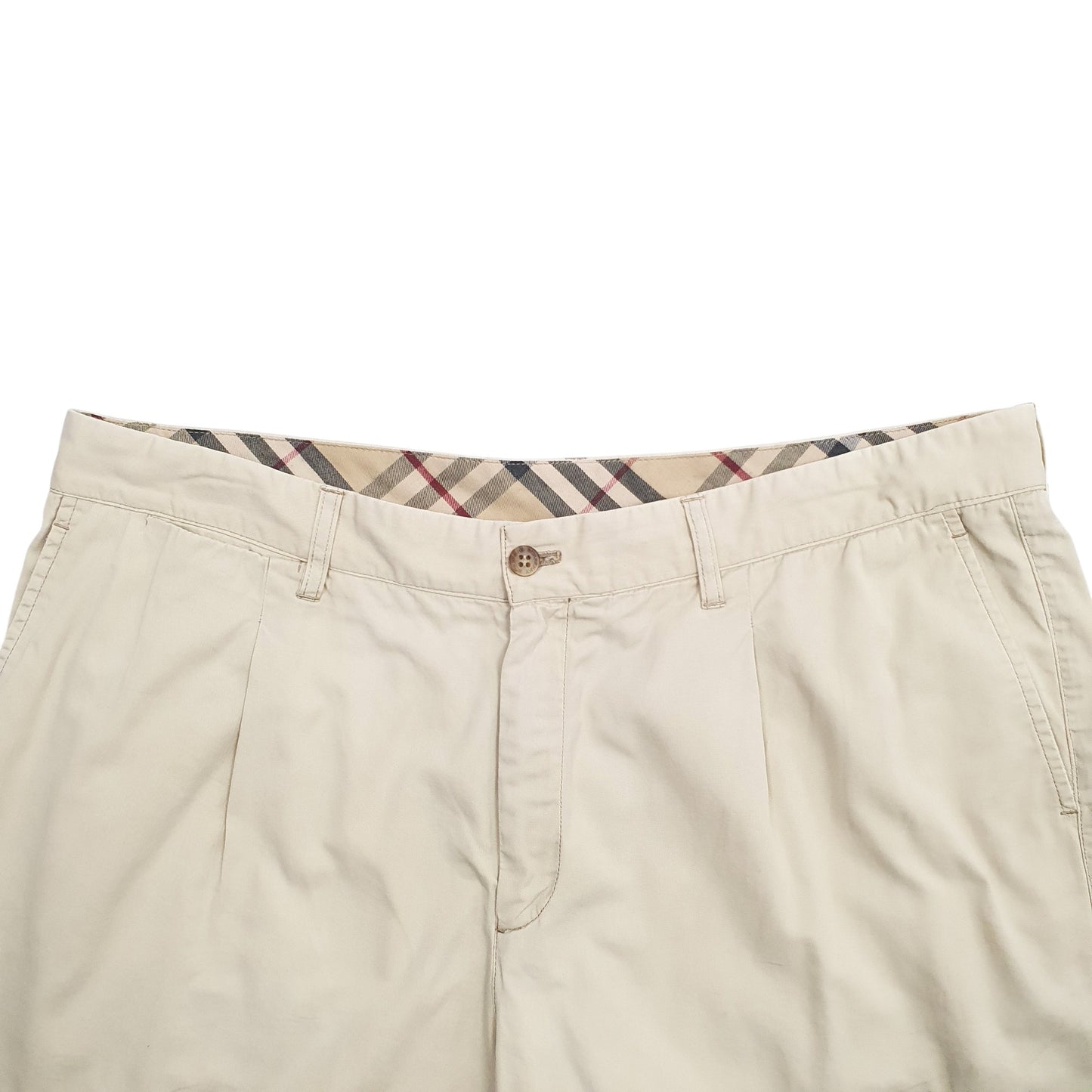 Mens Cream Burberry Pleated Chino Shorts