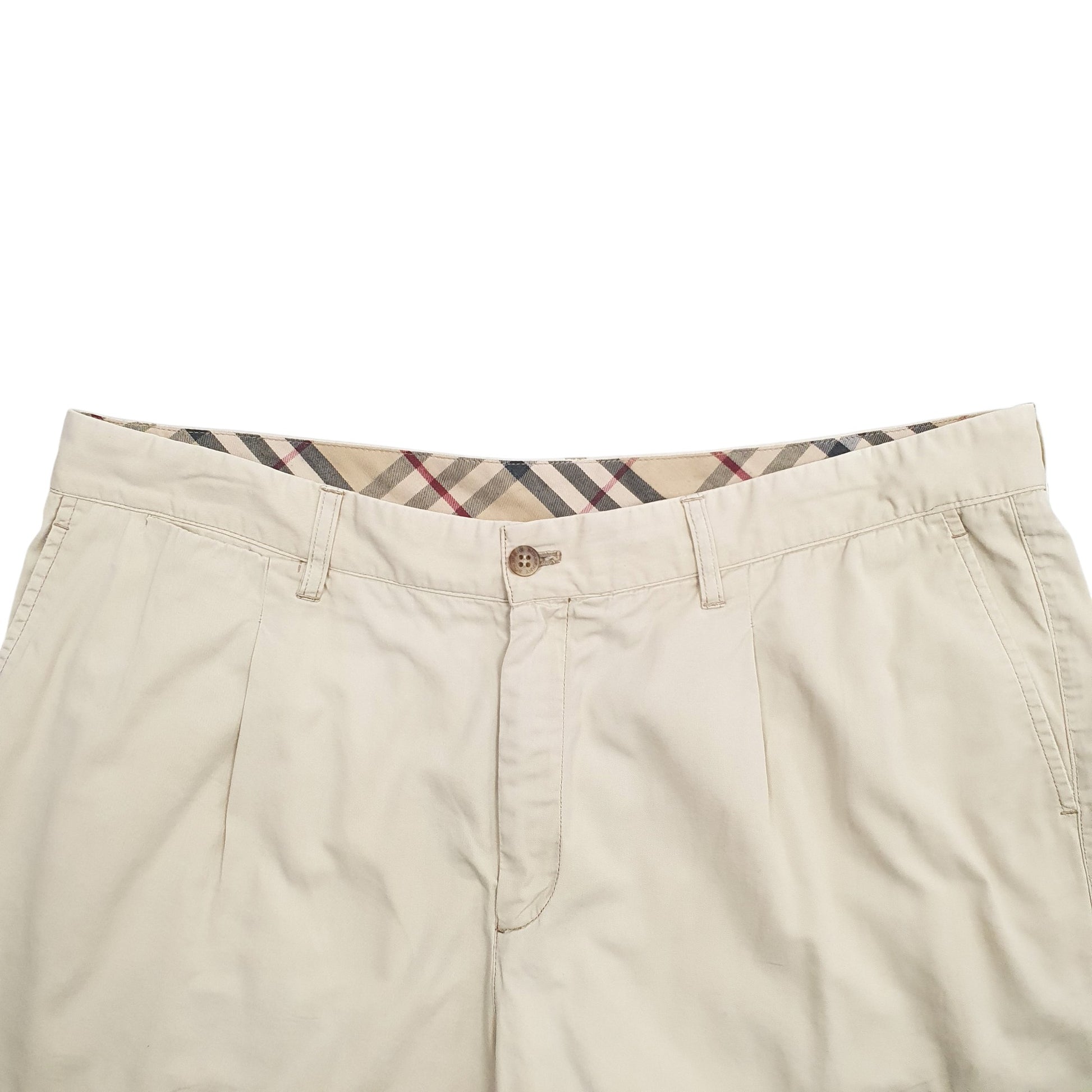 Mens Cream Burberry Pleated Chino Shorts