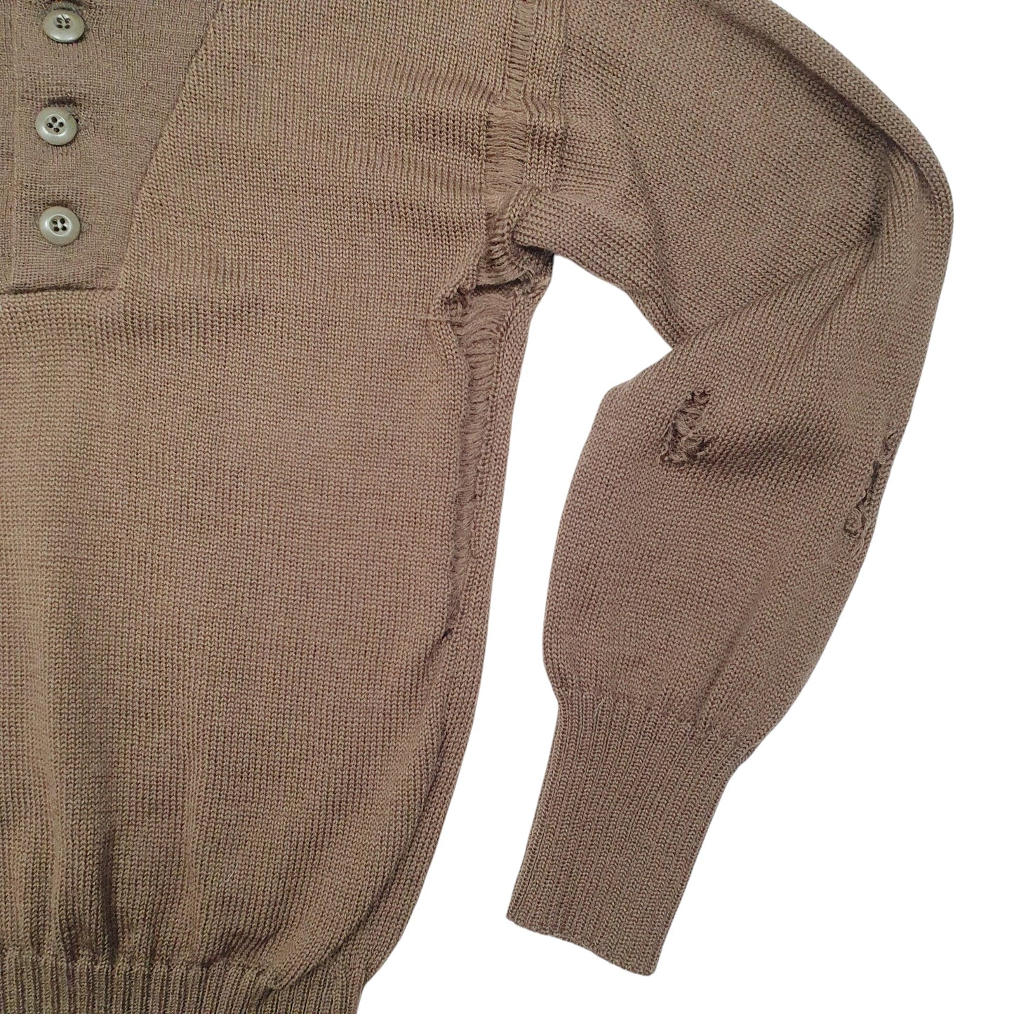 Mens Khaki Unbranded U.S Military Knit 5 Button Sweater Crewneck Jumper