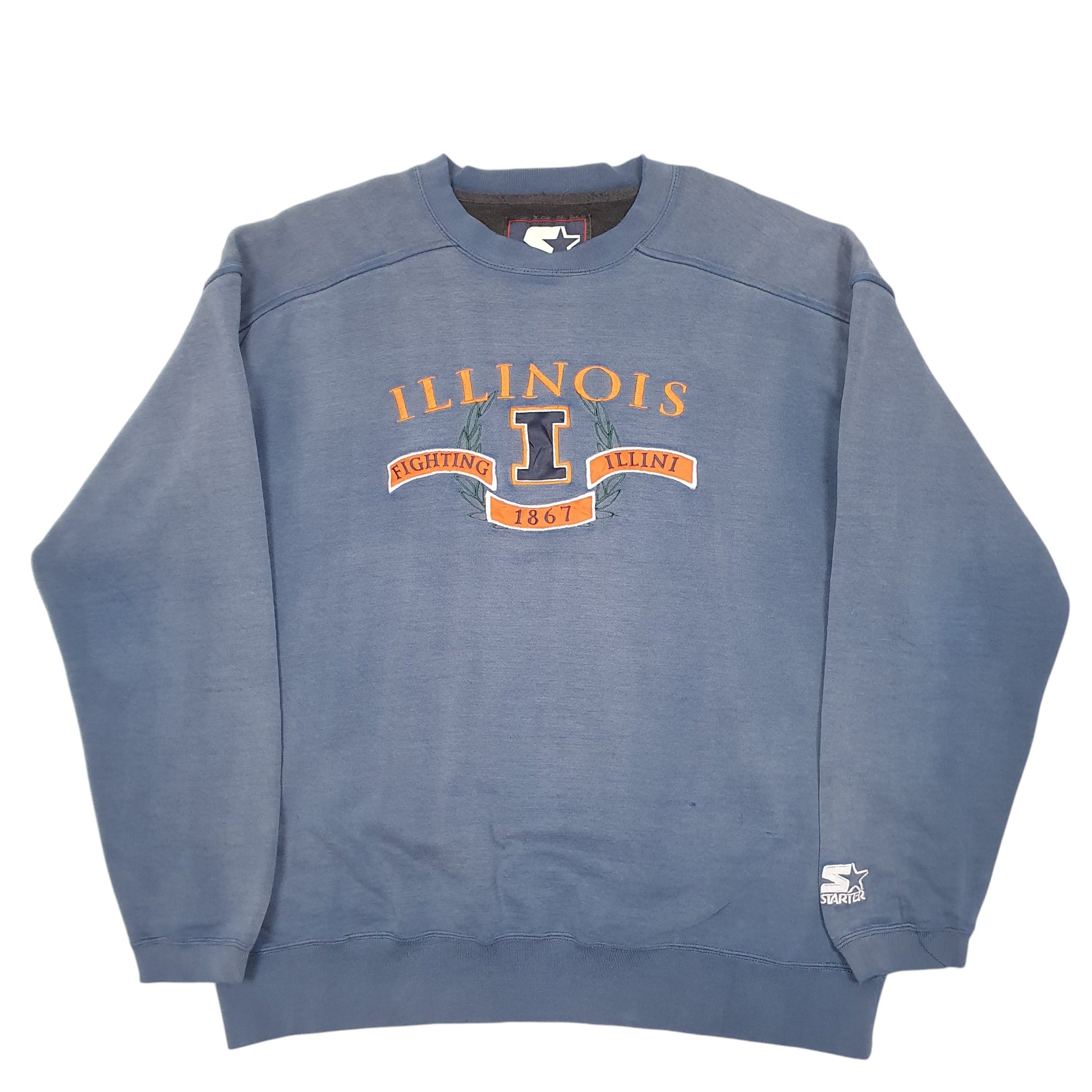 Mens Navy Starter Vintage 90s Illinois Fighting Spellout USA College Crewneck Jumper