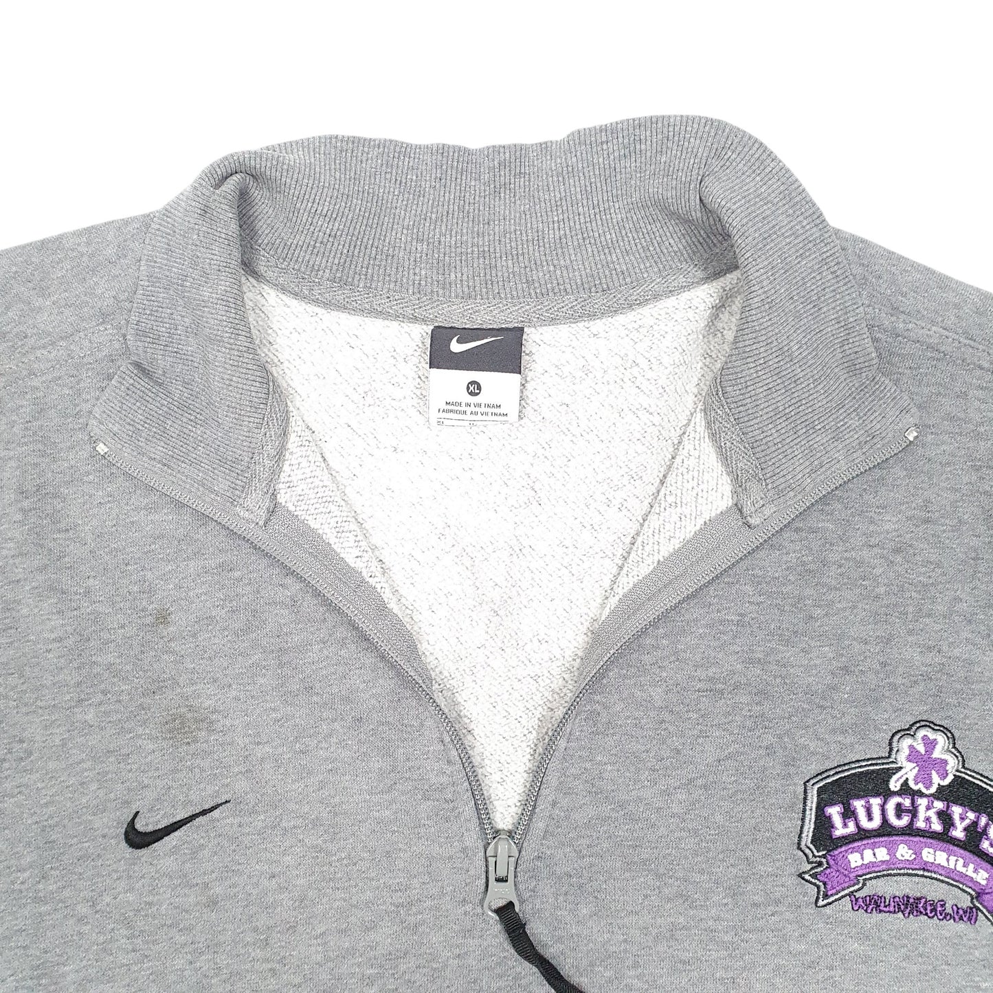 Mens Grey Nike Luckys Bar & Grill Wisconsin USA Quarter Zip Jumper