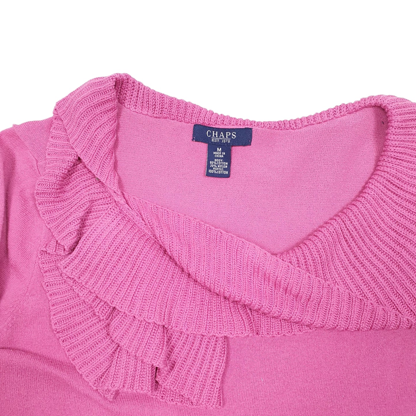 Womens Pink Chaps Knit Frill Collar Top Crewneck Jumper