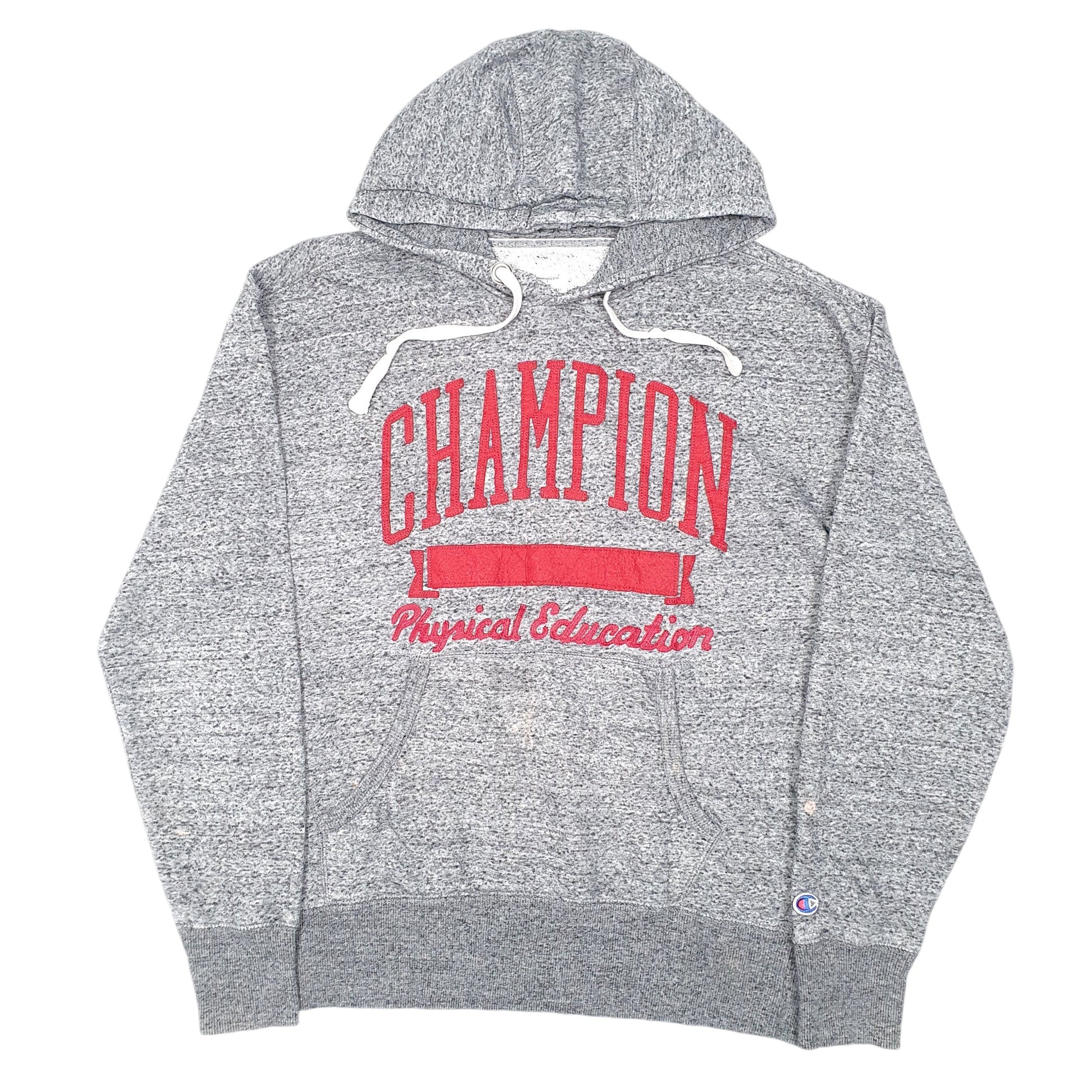 Mens Grey Champion Spellout Physical Education Hoodie Jumper