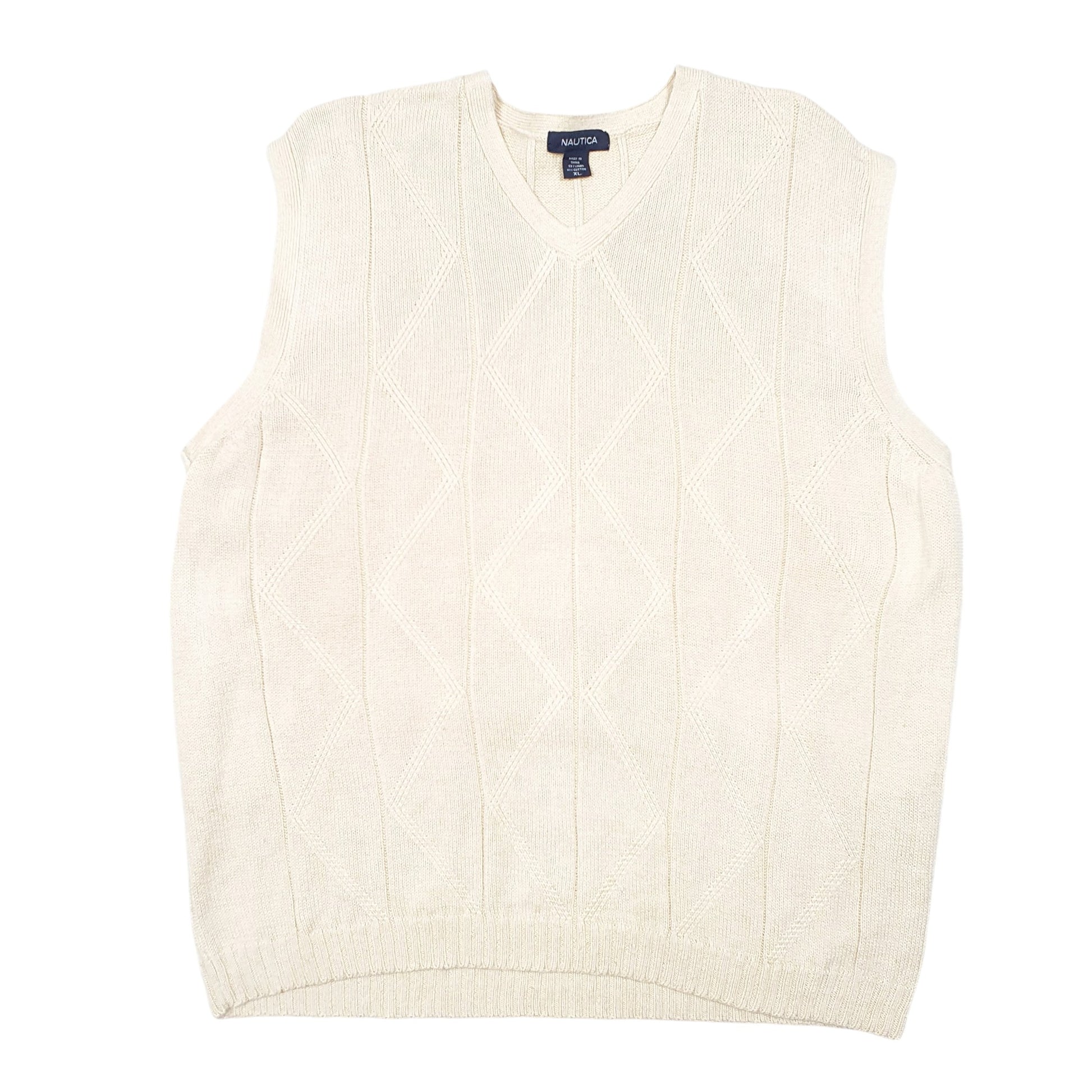 Mens Cream Nautica Knit Cable Vest Tank Top Sweater V Neck Jumper