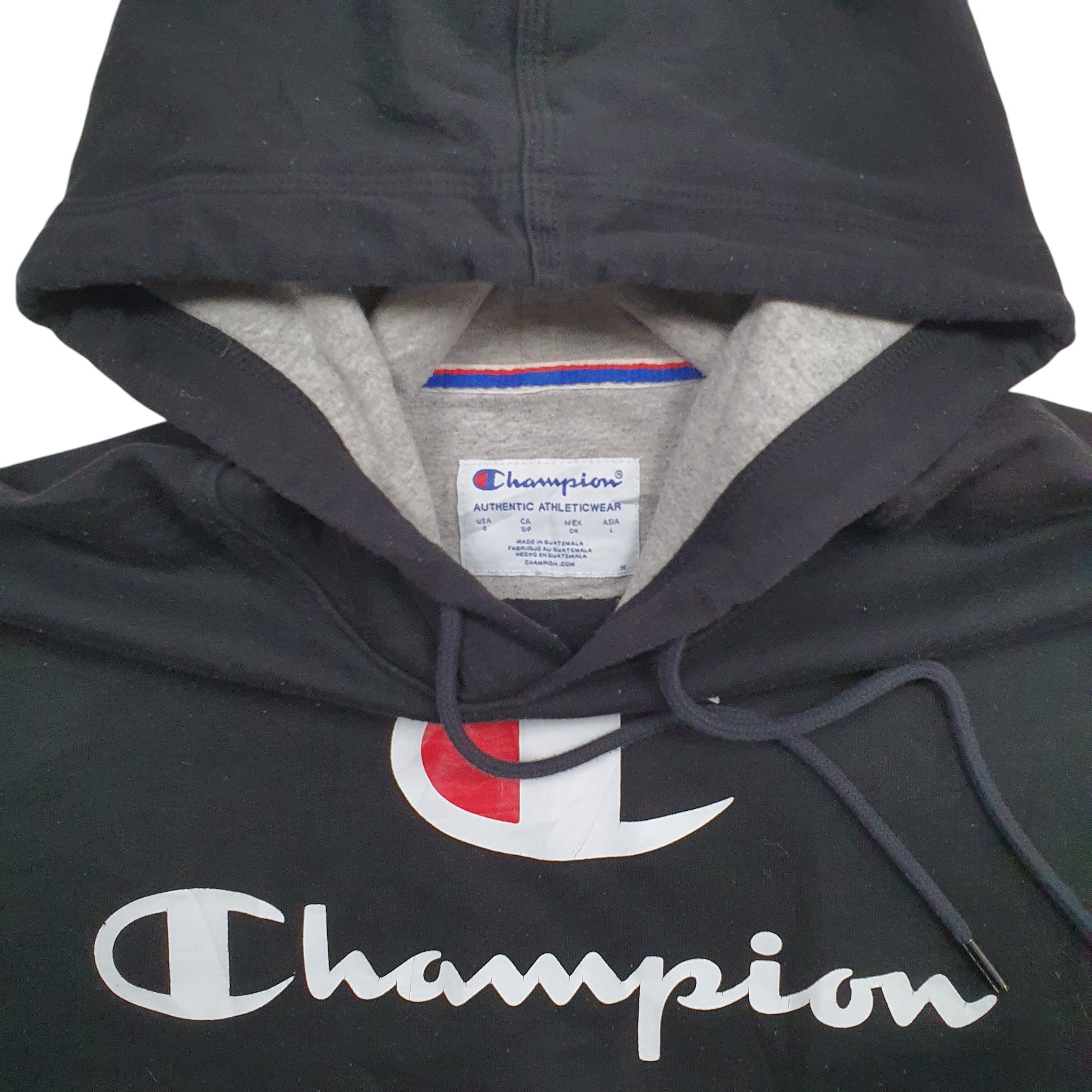 Mens Black Champion Spellout Hoodie Jumper