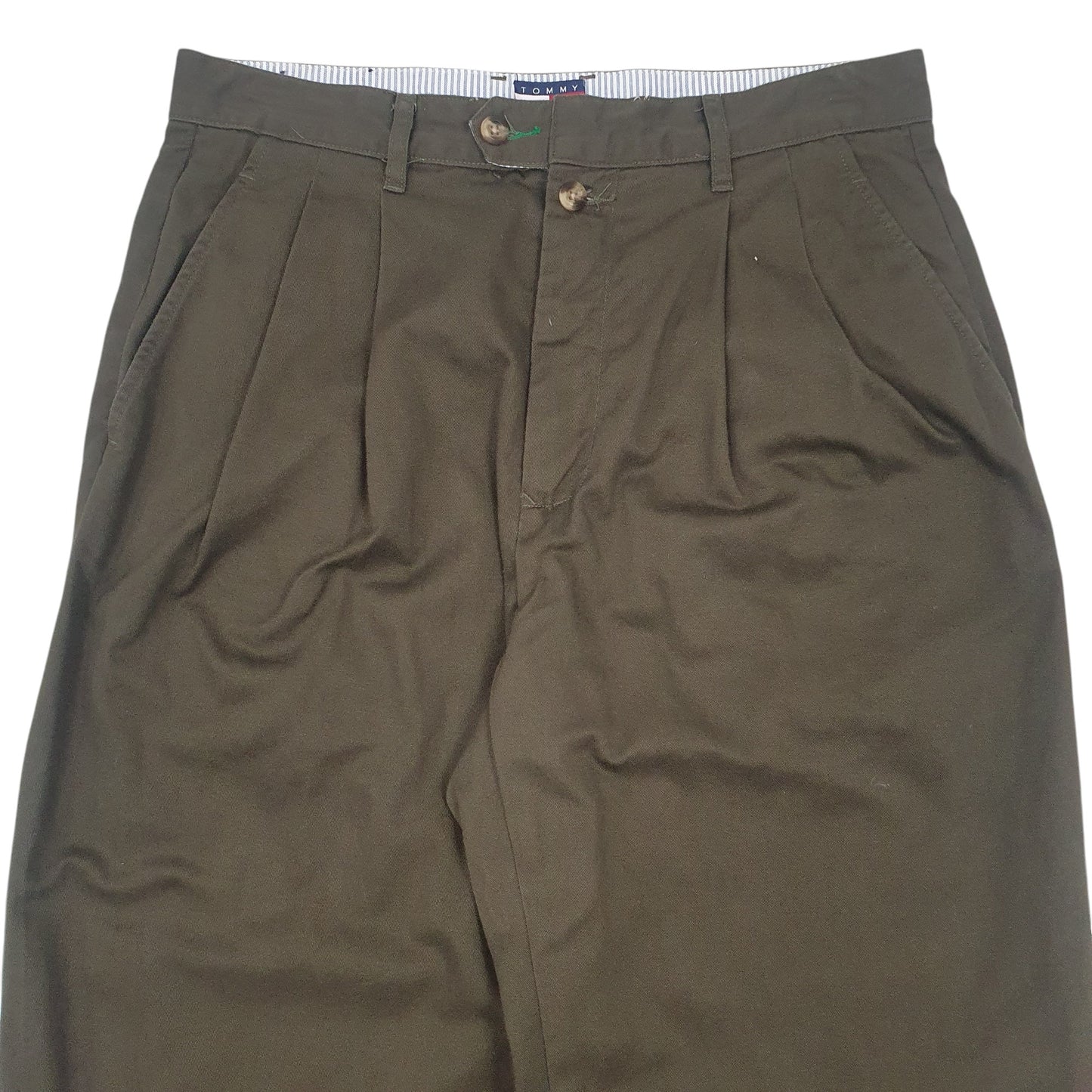 Mens Khaki Tommy Hilfiger Double Pleated Chino Trousers