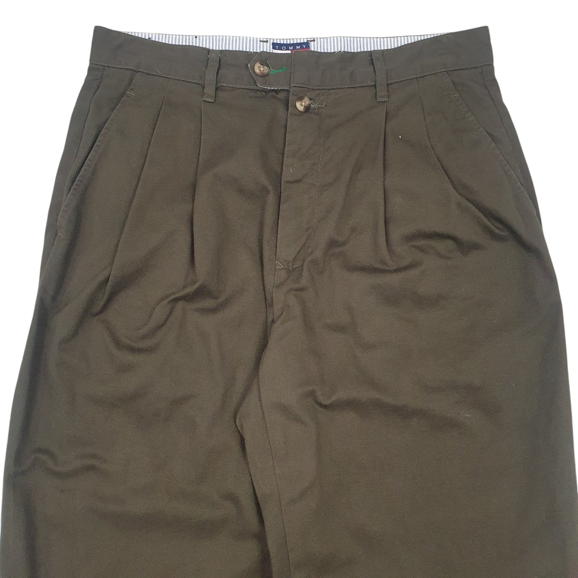 Mens Khaki Tommy Hilfiger Double Pleated Chino Trousers