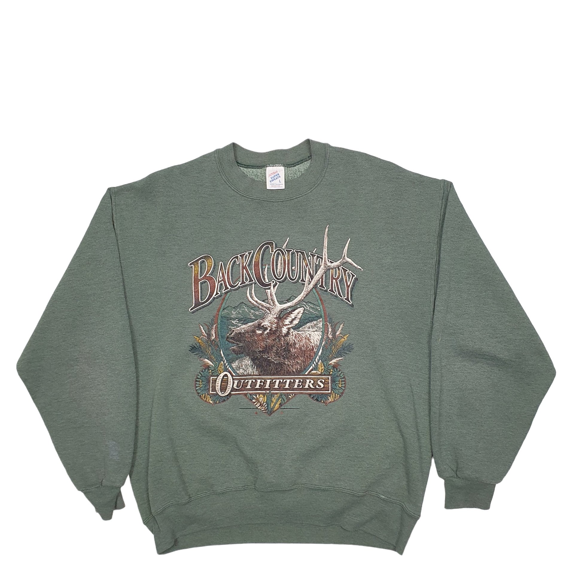 Mens Green Jerzees Deer Made In USA Crewneck Jumper