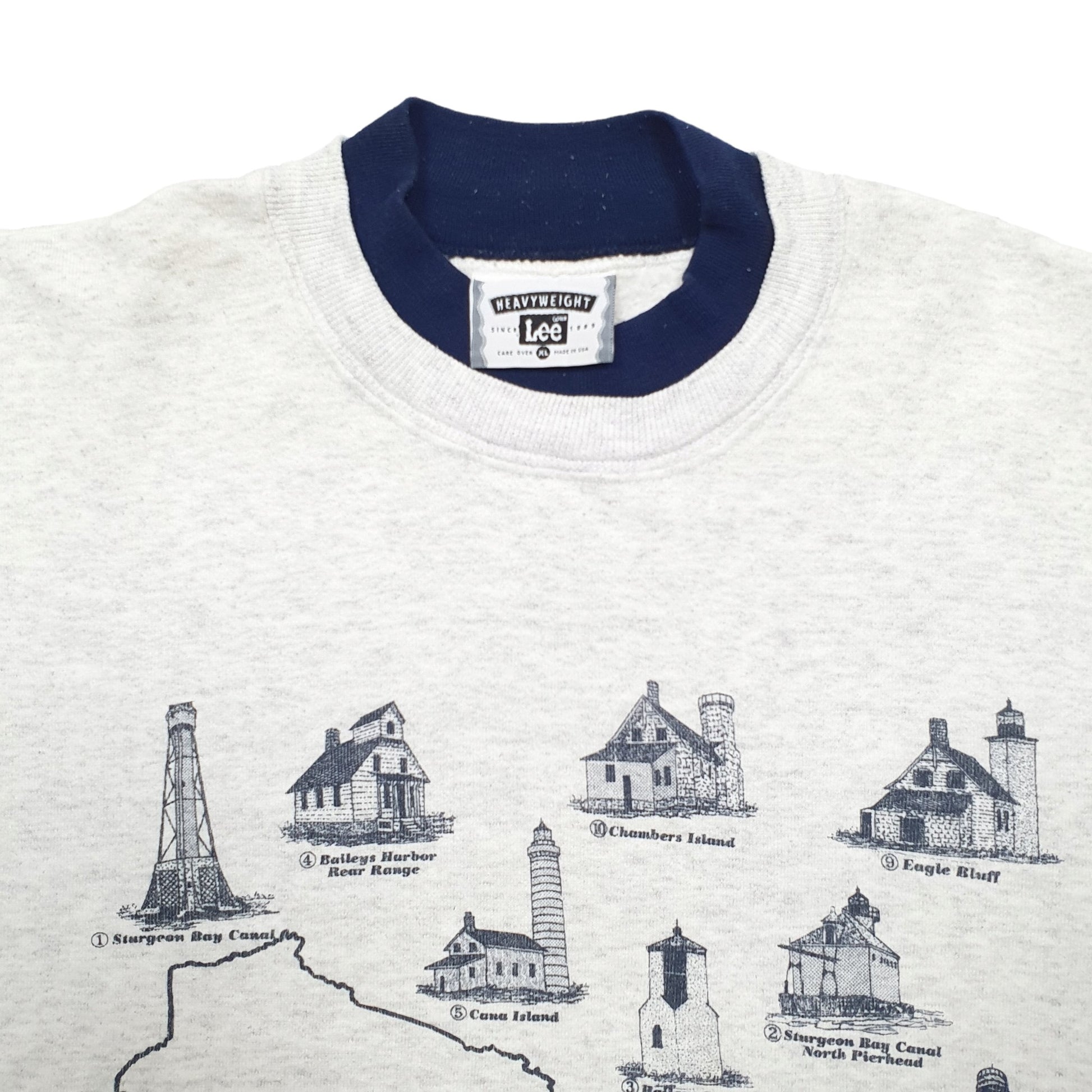 Mens Grey Lee Lighthouses Heavyweight Made In USA Vintage Crewneck Jumper