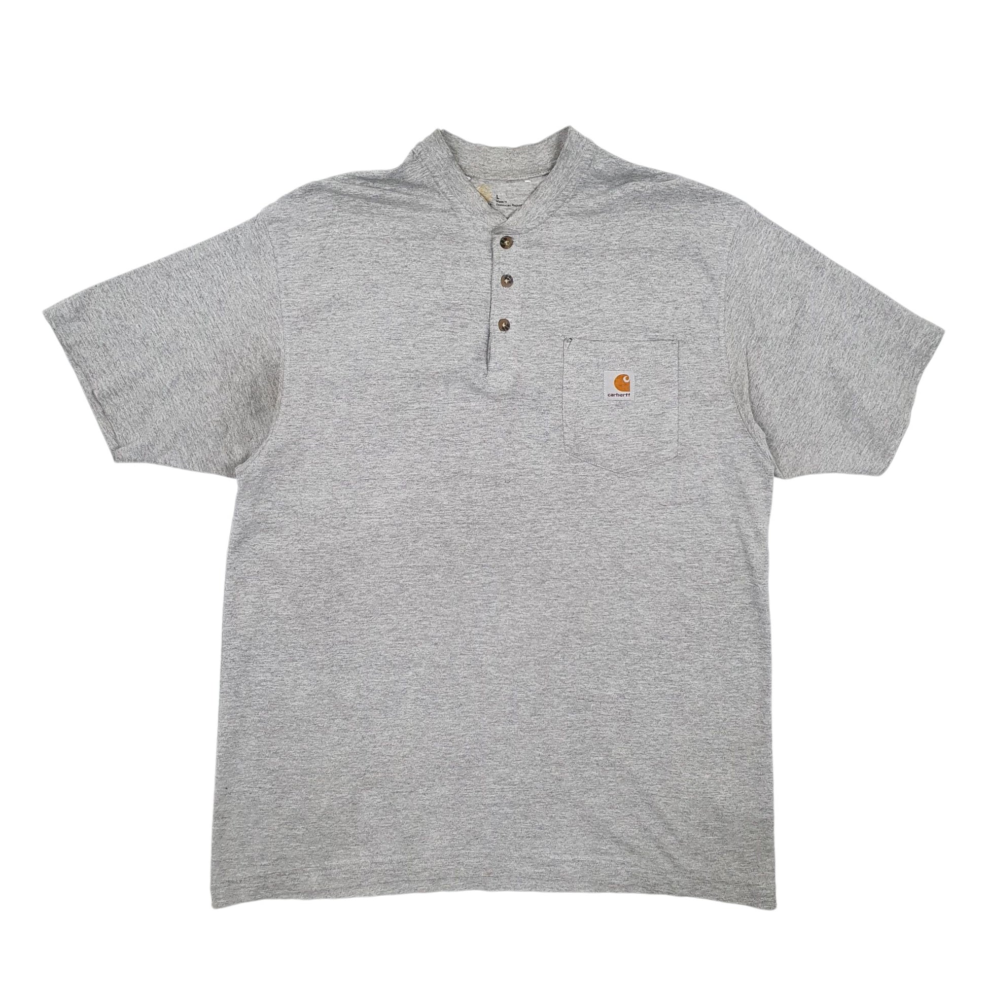 Mens Grey Carhartt Henley Short Sleeve T Shirt