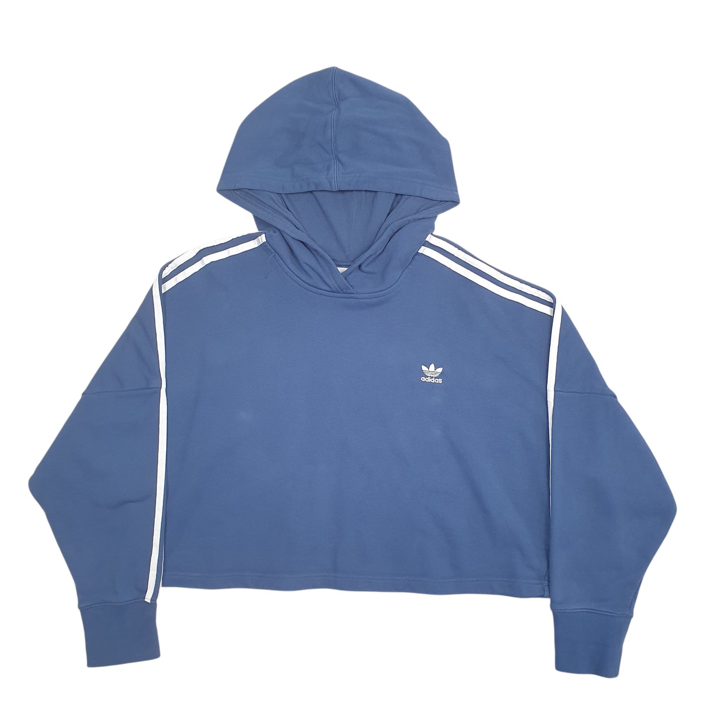 Womens Blue Adidas Crop Top Hoodie Jumper