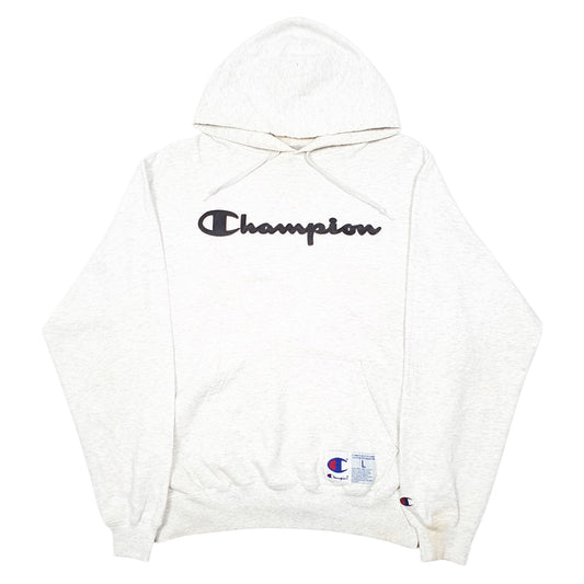 Mens Grey Champion Script Hoodie Jumper