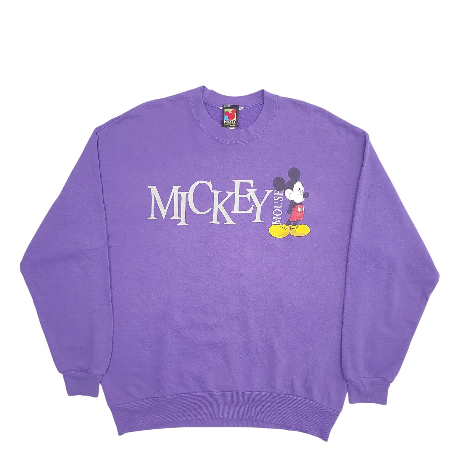 Mens Purple Disney Mickey Mouse Spellout Made In USA Vintage 90's Crewneck Jumper