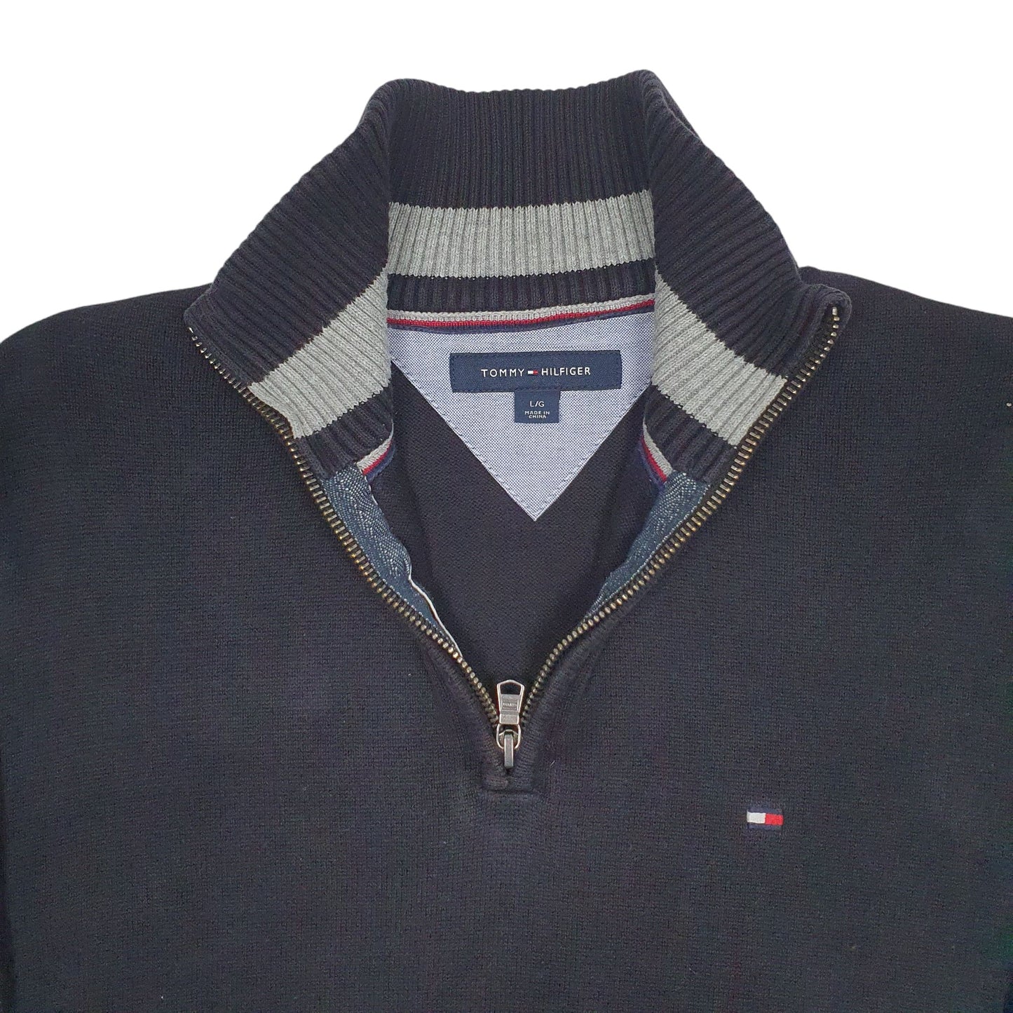 Mens Black Tommy Hilfiger Knit Quarter Zip Jumper