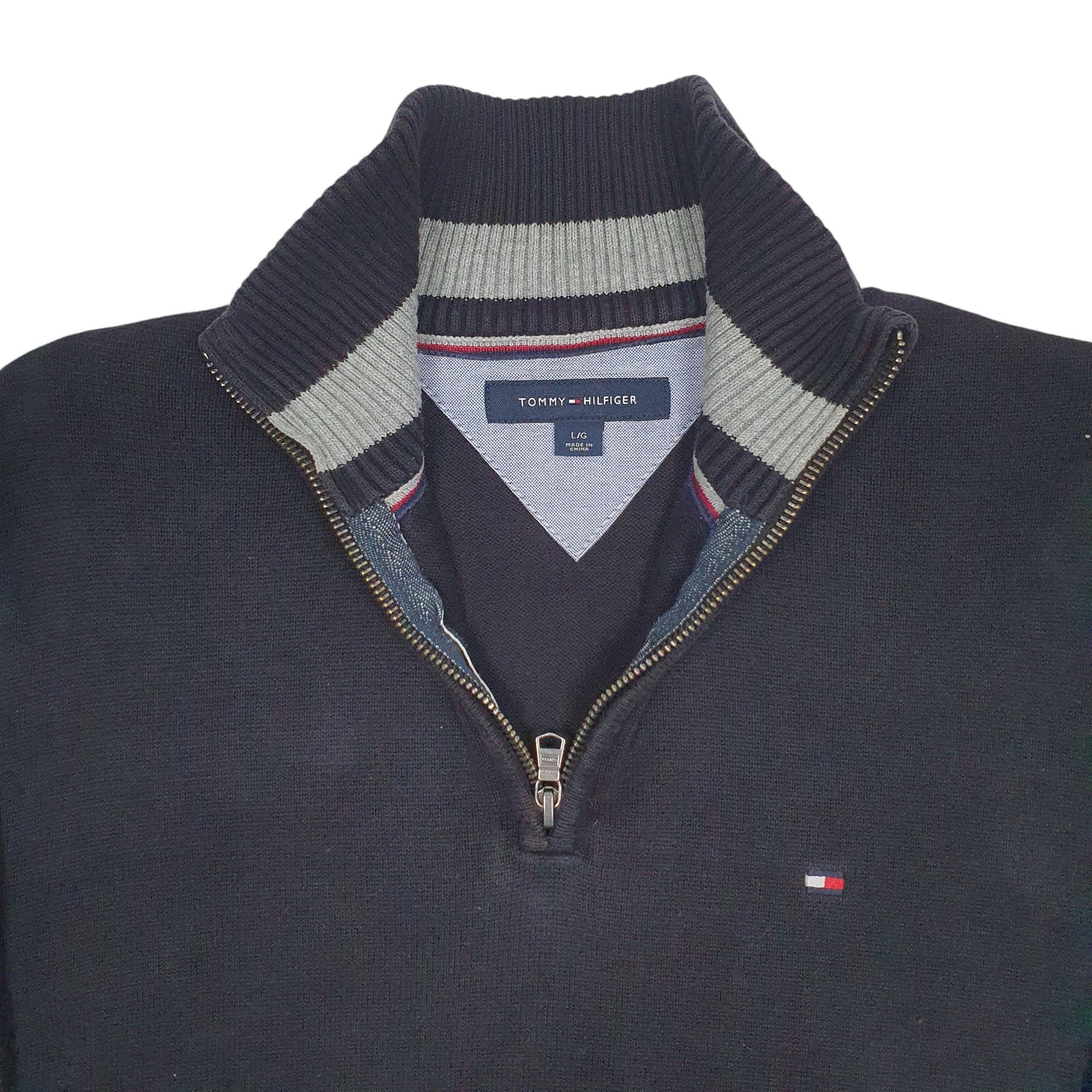 Mens Black Tommy Hilfiger Knit Quarter Zip Jumper