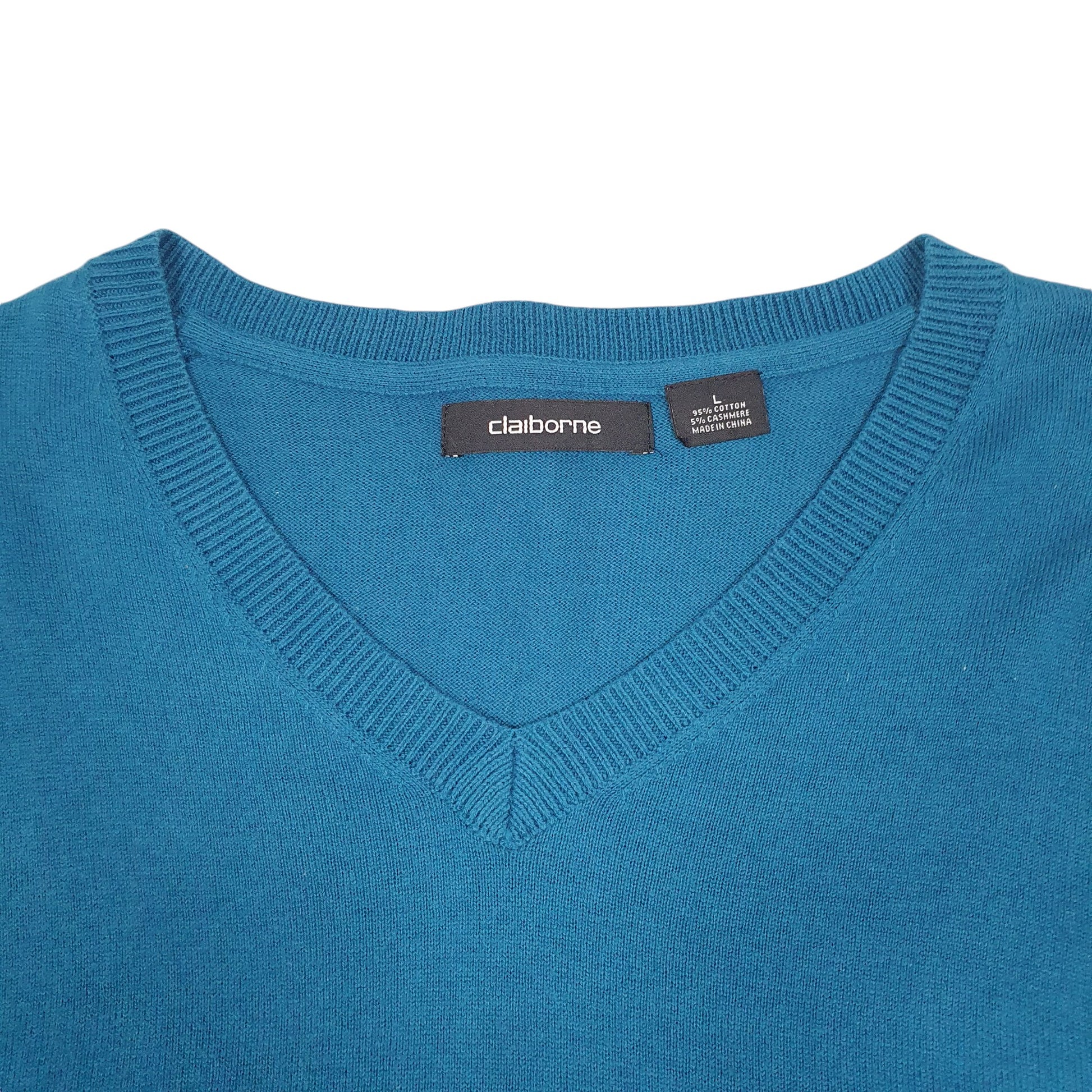 Mens Blue Claiborne Knit V Neck Jumper