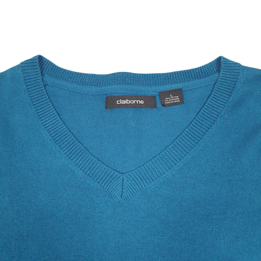 Mens Blue Claiborne Knit V Neck Jumper
