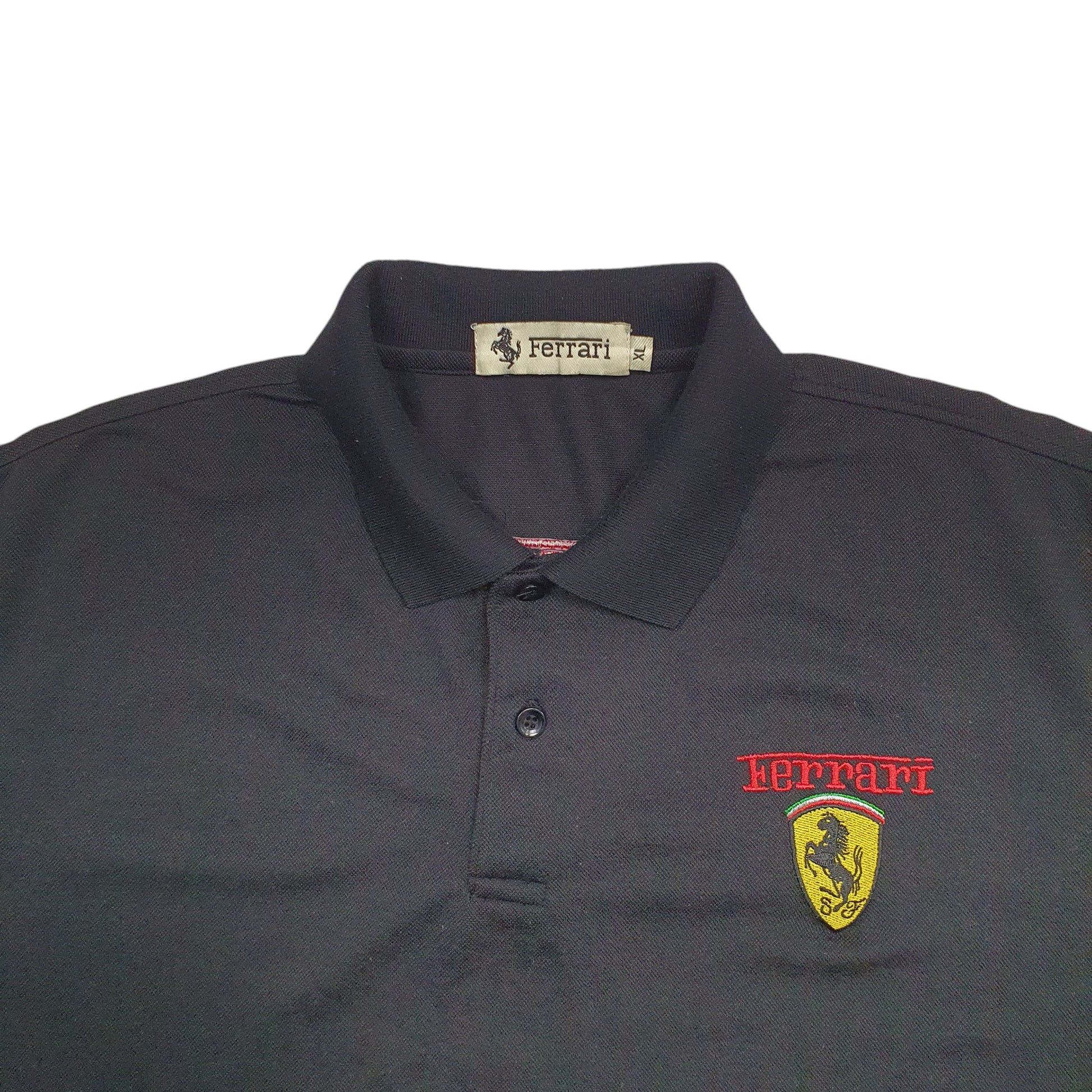 Womens Black Ferrari Formula One Cars Racing Short Sleeve Polo Shirt