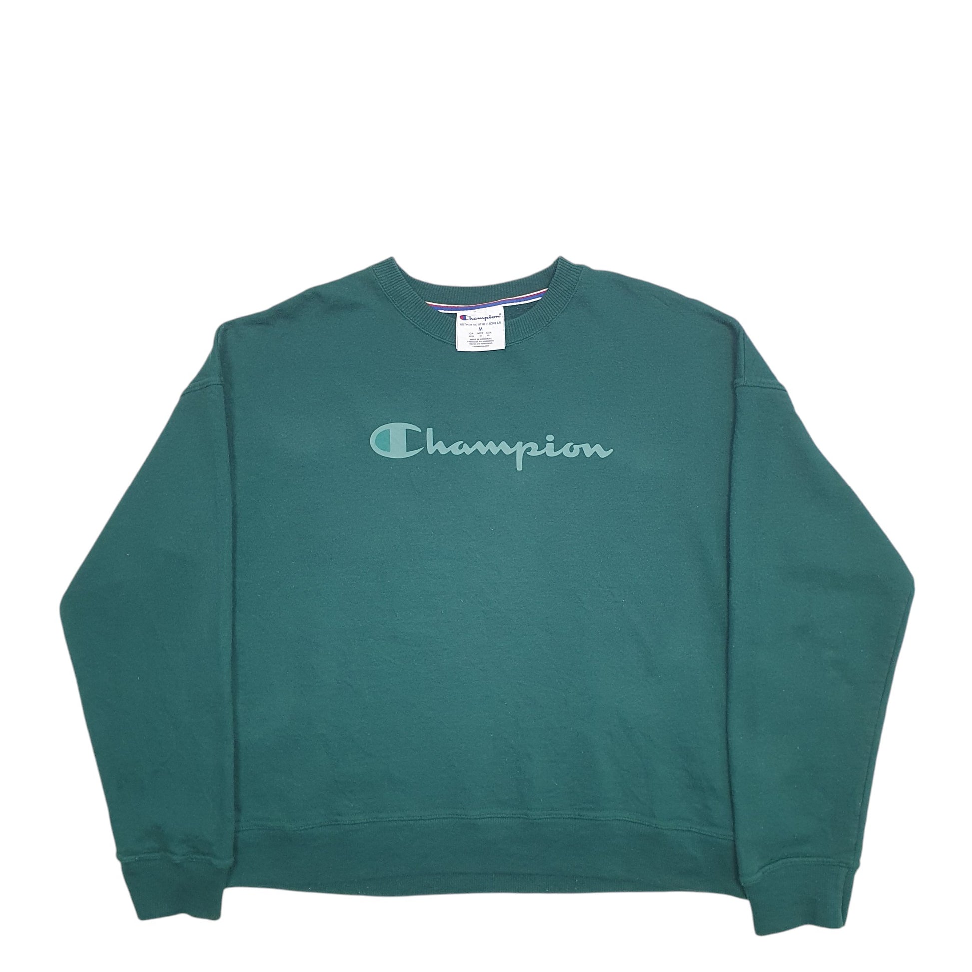 Womens Green Champion Spellout Crewneck Jumper