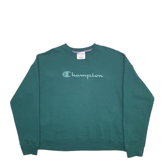 Womens Green Champion Spellout Crewneck Jumper