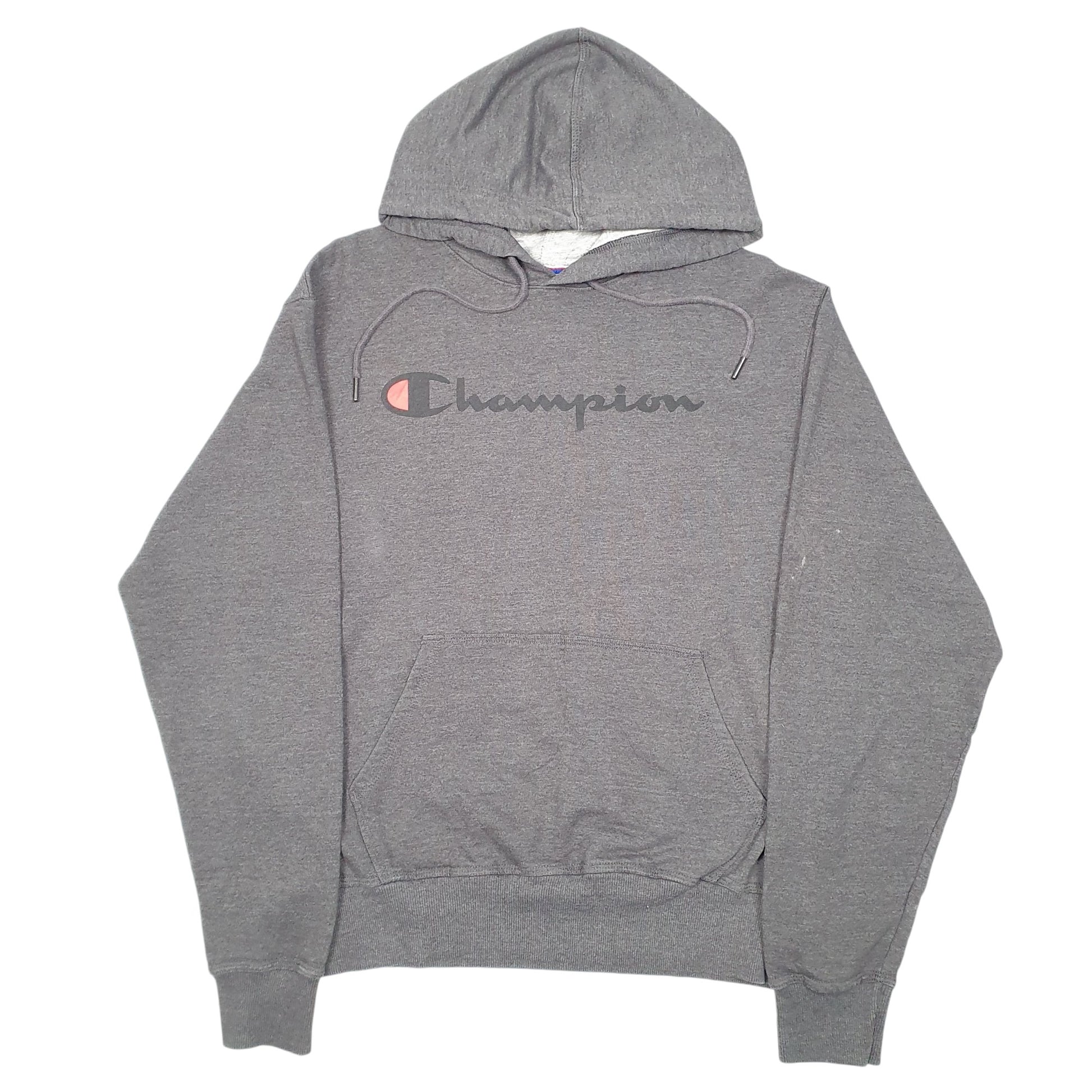 Mens Grey Champion Script Hoodie Jumper