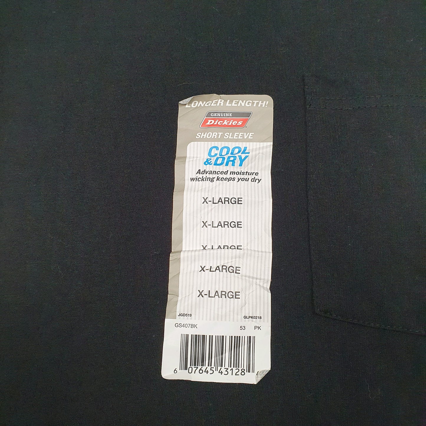 Mens Black Dickies Pocket Workwear Cool & Dry Short Sleeve T Shirt