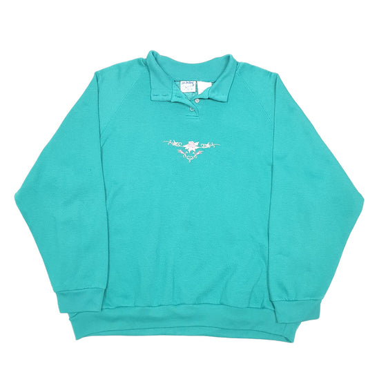 Womens Green Blair Vintage Button Raglan 90s Rose Flowers Embroidered Crewneck Jumper