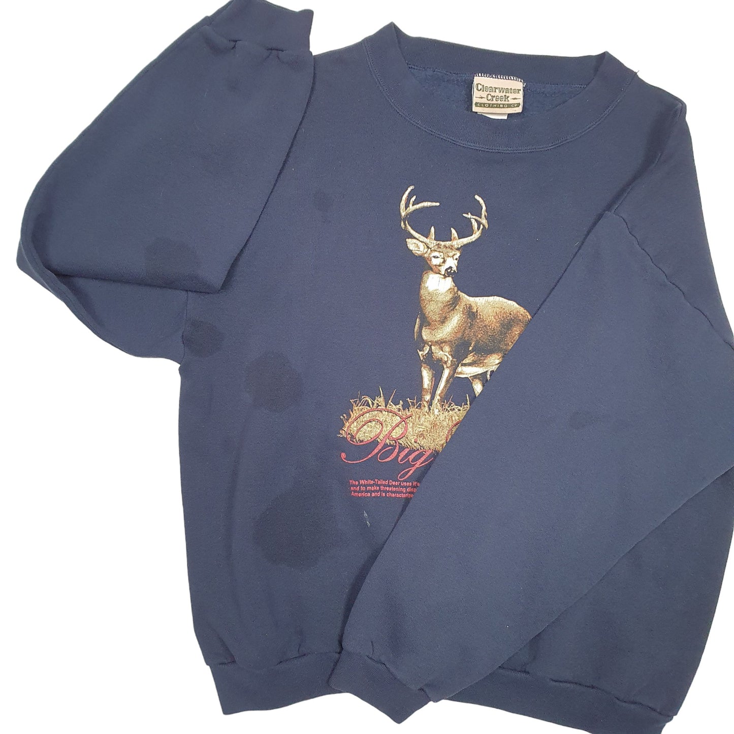 Mens Navy Clearwater Creek Vintage Big Buck Deer Hunting Crewneck Jumper