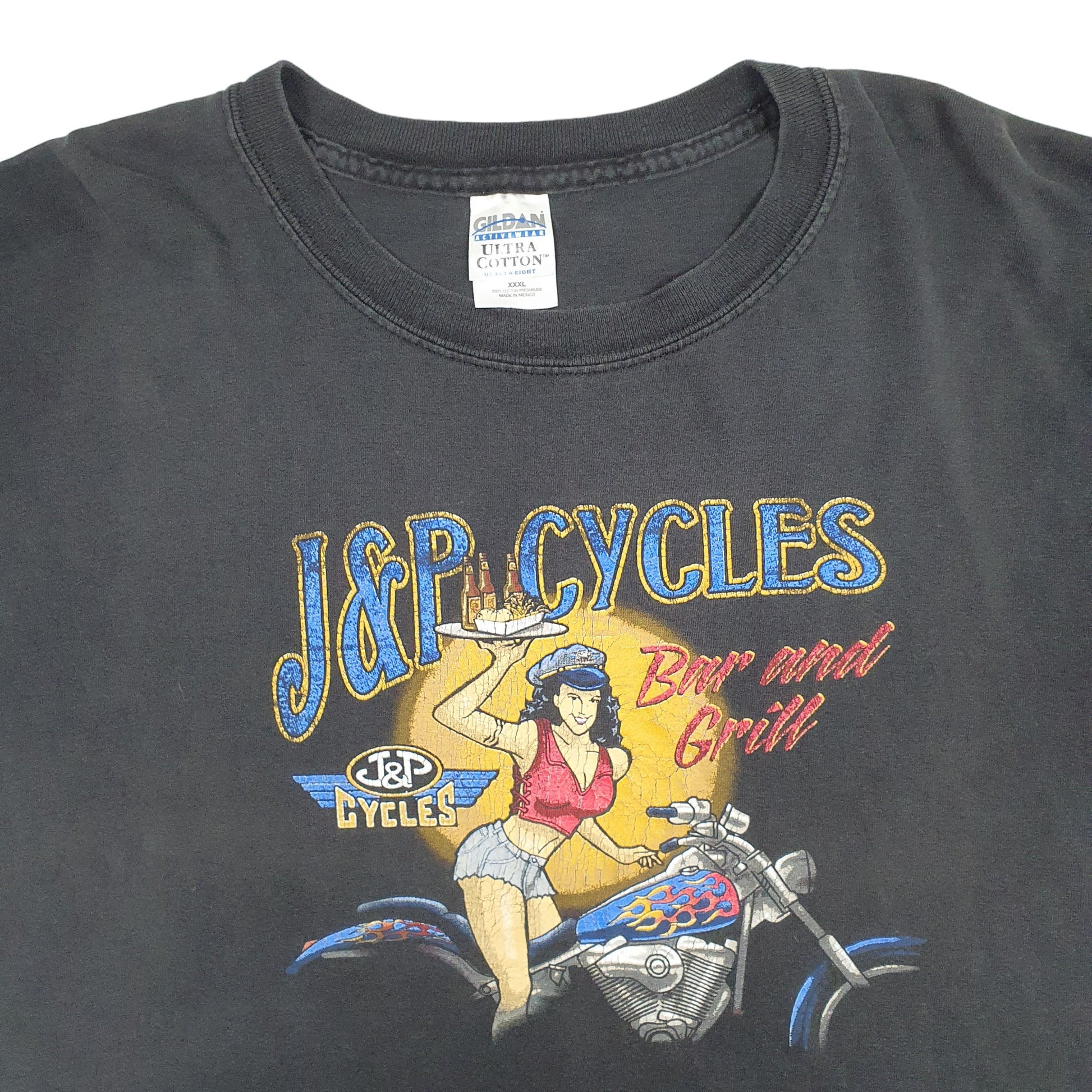 Mens Black Gildan Vintage Graphic J&P Bar and Grill Short Sleeve T Shirt