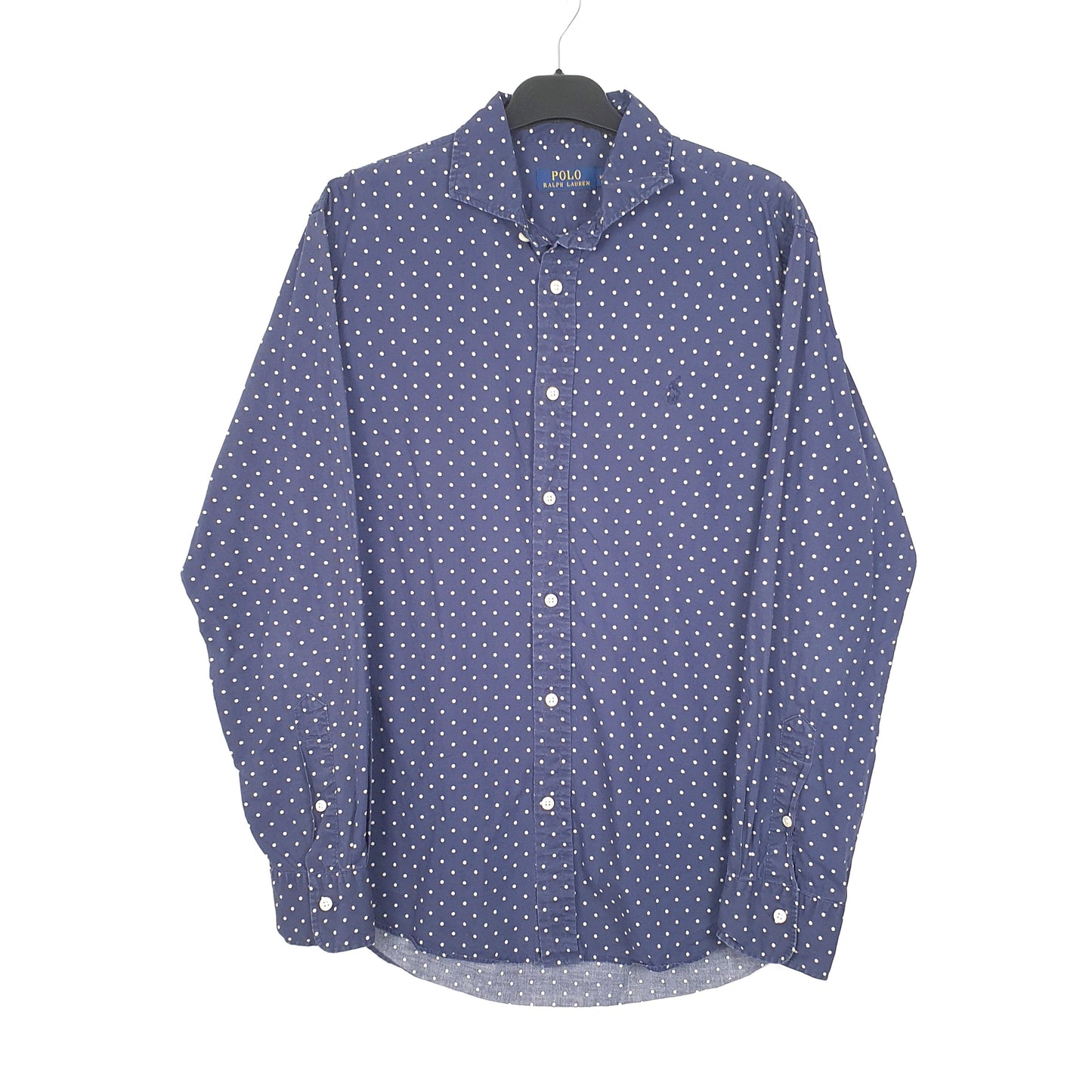 Mens Navy Ralph Lauren Oxford Dot Long Sleeve Shirt