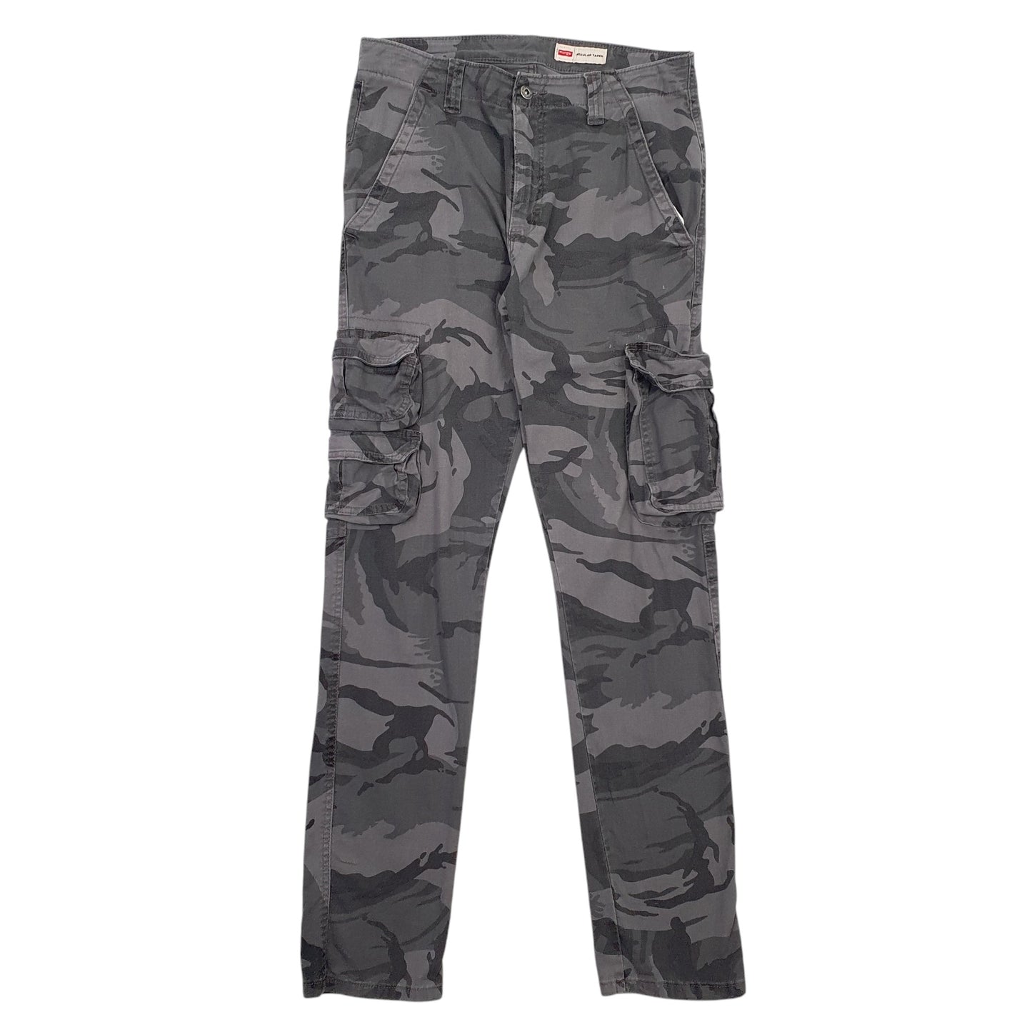 Mens Grey Wrangler Taper Camo Cargo Trousers