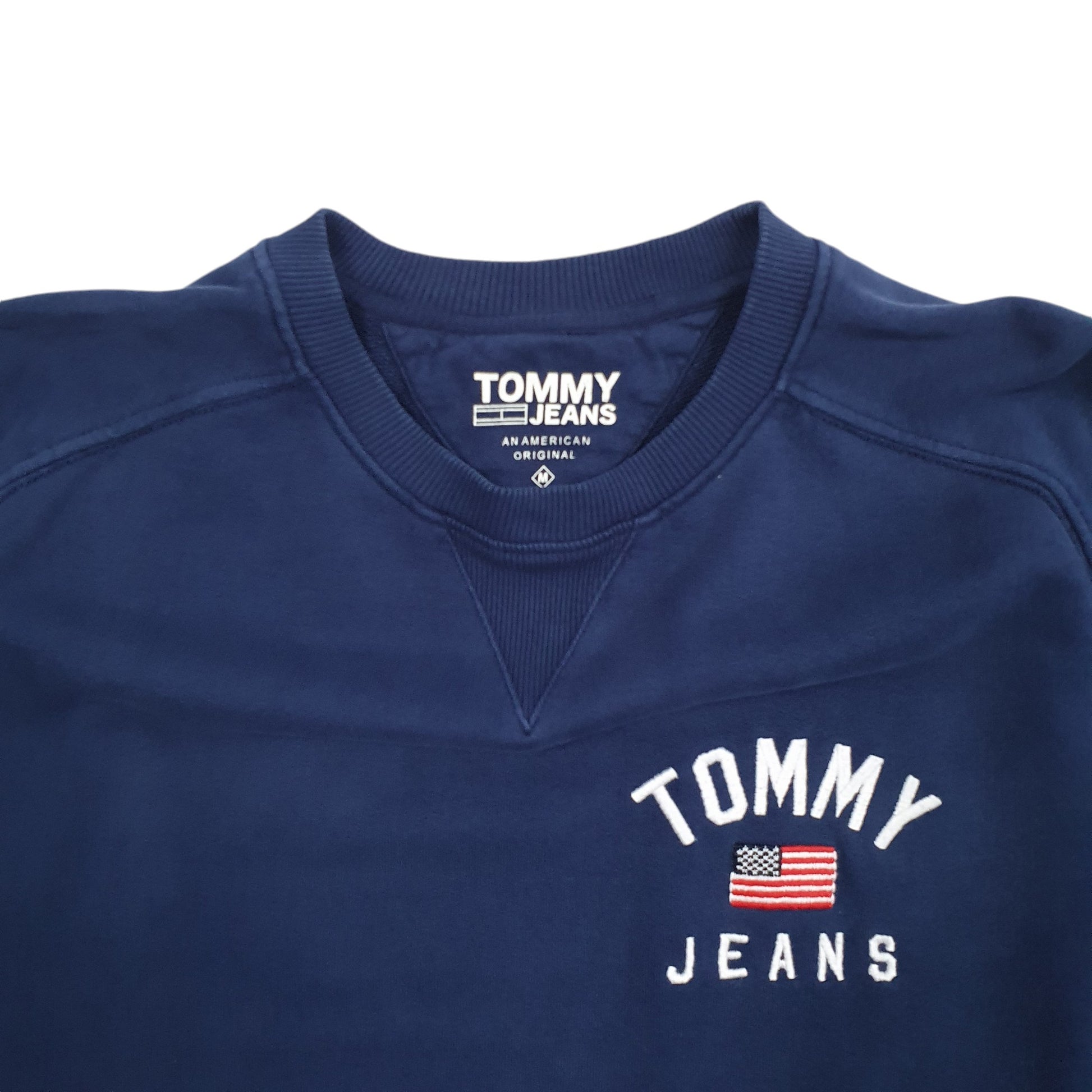 Mens Navy Tommy Hilfiger Jeans Spellout USA Flag Crewneck Jumper