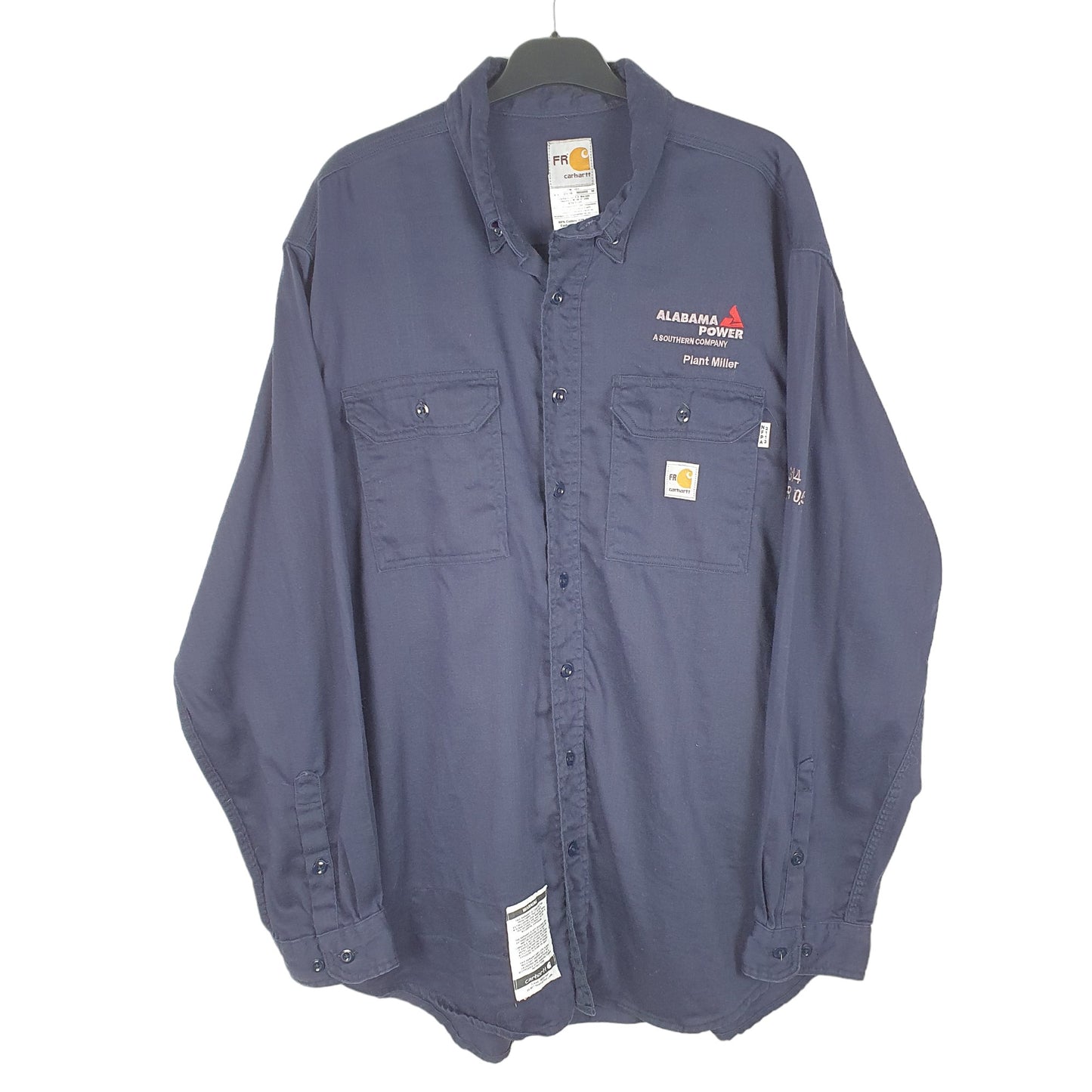 Mens Navy Carhartt Flame Resistant Workwear Alabama Power Long Sleeve Shirt