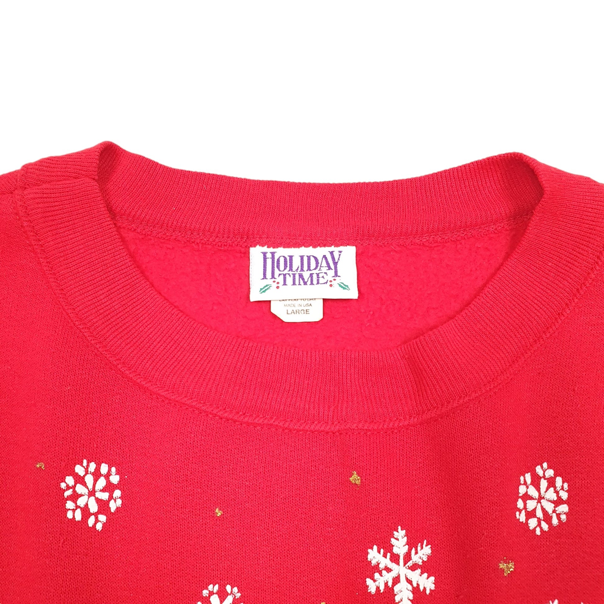 Mens Red Holiday Time Vintage Festive Christmas Snowmen Made In USA 90s Crewneck Jumper