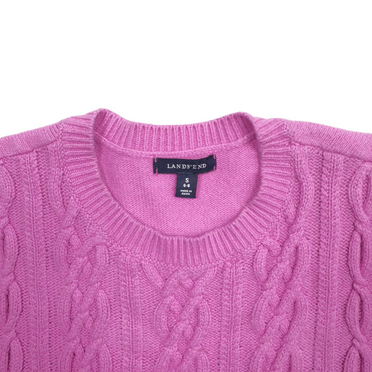 Womens Pink Lands End Cable Knit Crewneck Jumper