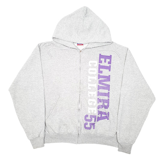 Mens Grey Champion Hoodie Elmira College USA Spellout Full Zip Jumper