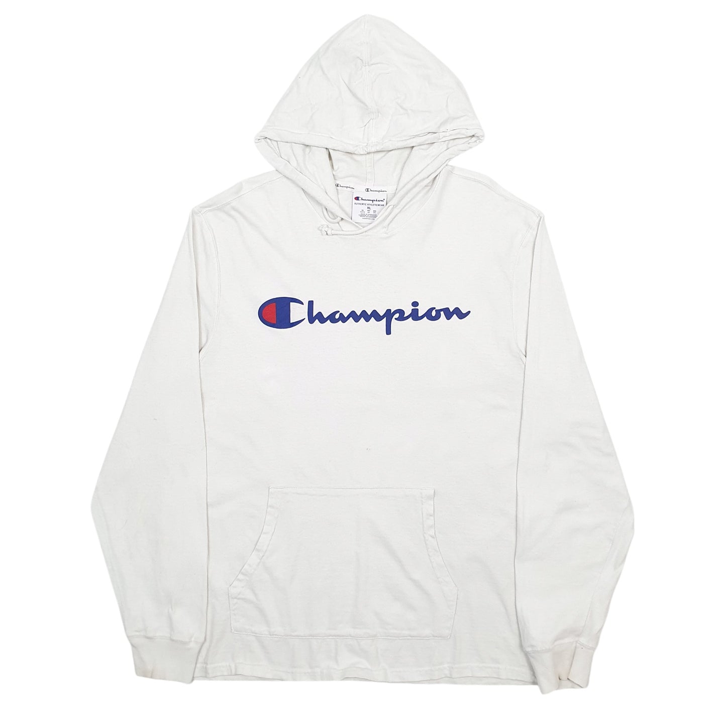 Mens White Champion Spellout Hoodie Jumper