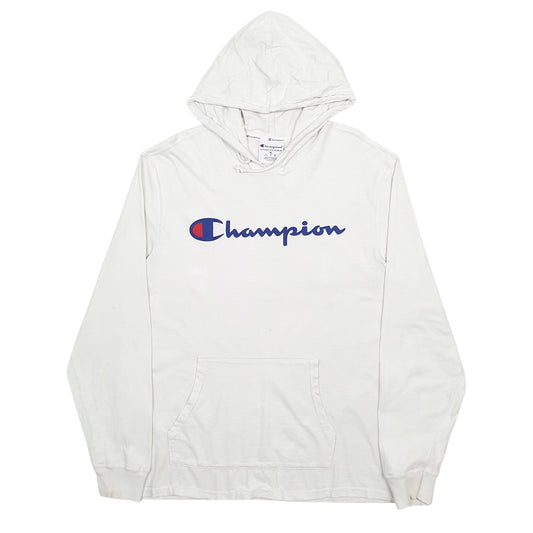 Mens White Champion Spellout Hoodie Jumper